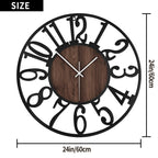 1St Owned Large Wall Clock For Living Room Decor- Decorative Antique 24 Inch Silent Non Ticking,Battery Operated,Black Metal,Woo