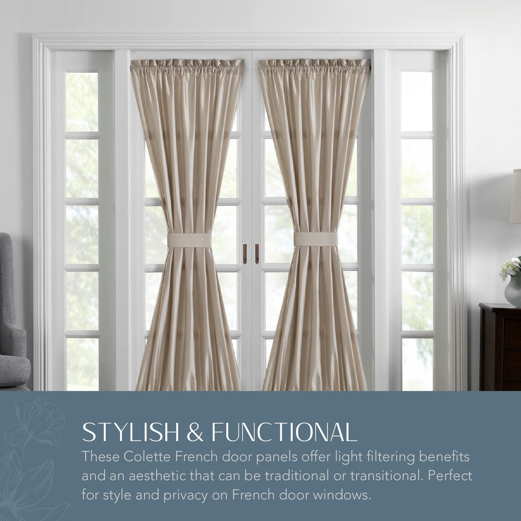 Elrene Home Fashions Colette Faux-Silk French Door Window Panel, 54 In X 72 In (1 French Door Panel), Taupe