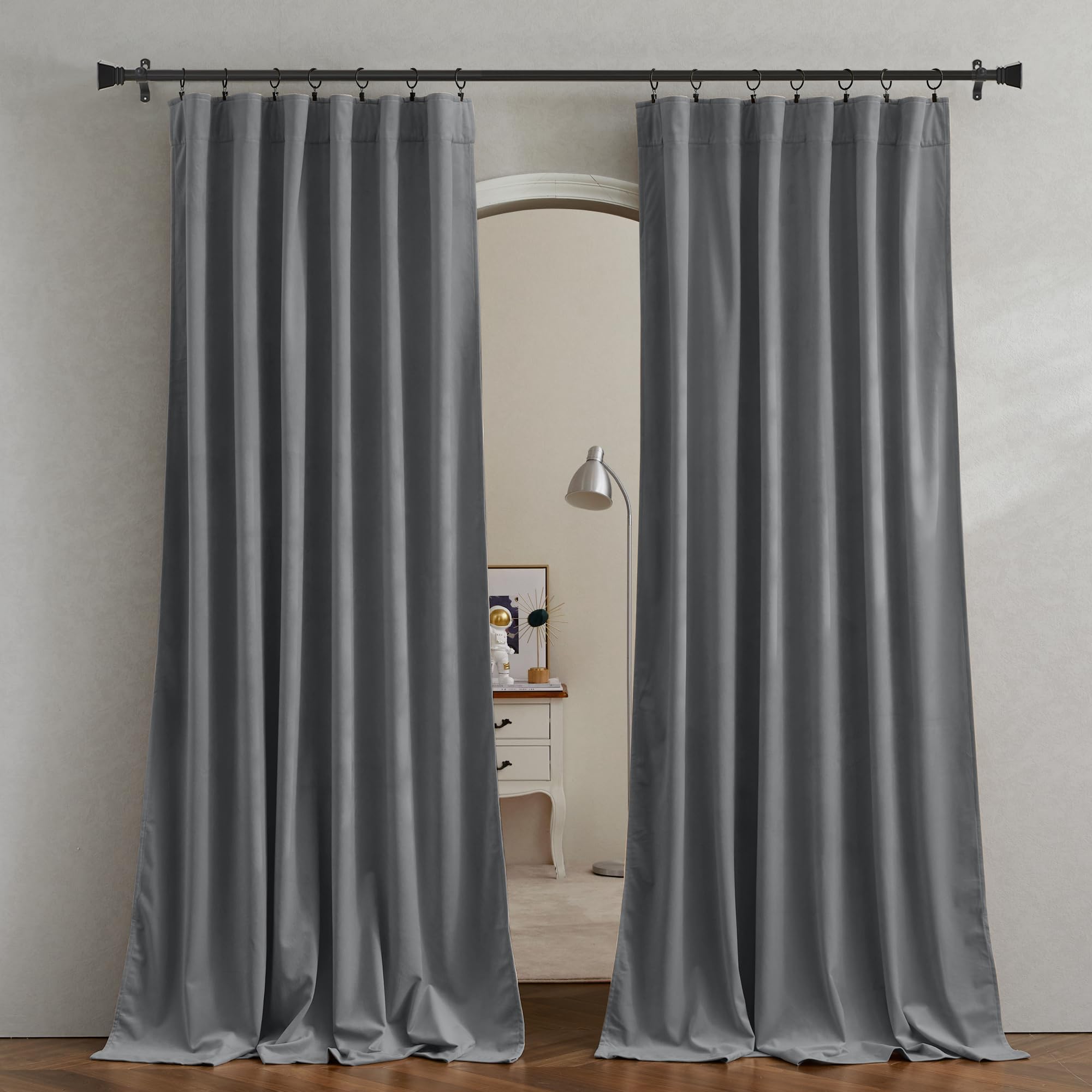 Pony Dance Dim Gray Velvet Blackout Curtains - Rod Pocket Back Tab Thick Plush Heavy Thermal Insulated Drapes For Living Room/Be