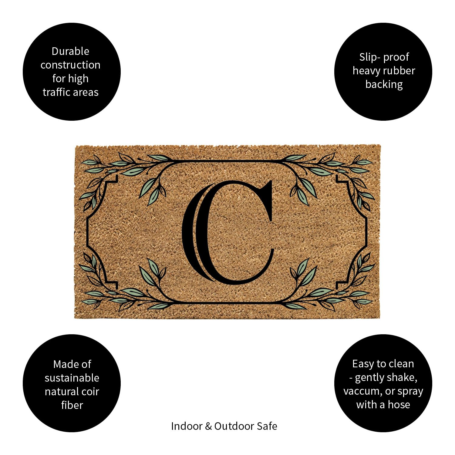 Evergreen Monogram Coir Doormat | Letter C | Front Door Mat For Outdoor Indoor Entrance | 28X16 Inches | Non-Slip Backing Doorwa