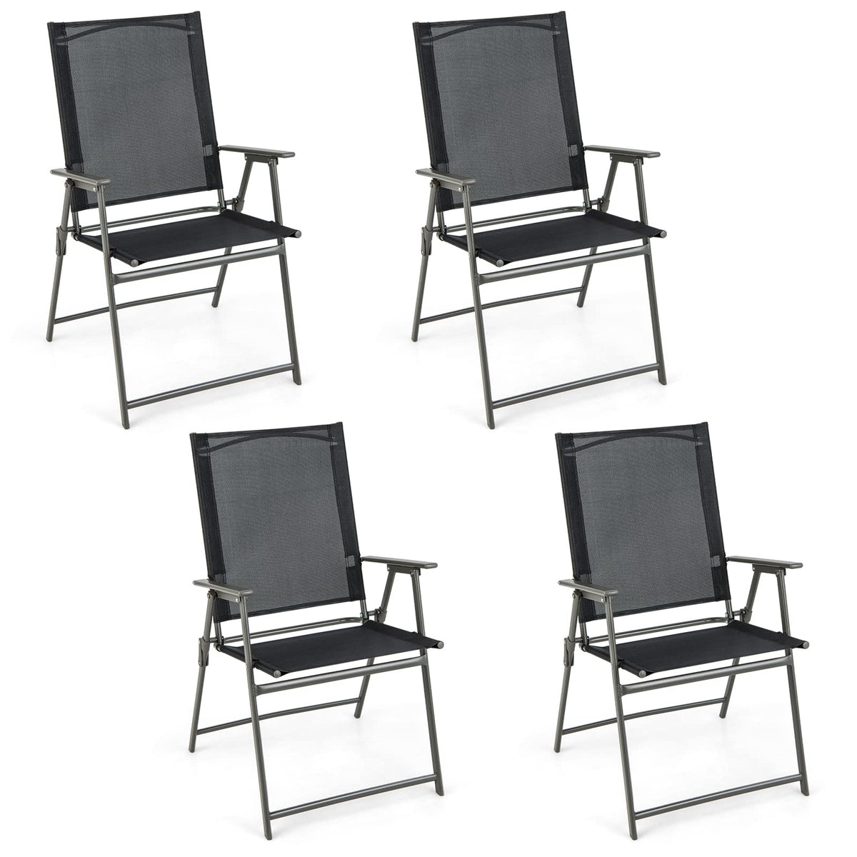 Giantex Patio Folding Chairs Set Of 4, Outdoor Lawn Chairs With Rustproof Metal Frame, Portable Dining Chairs For Porch, Deck, Garden, Backyard, Camping