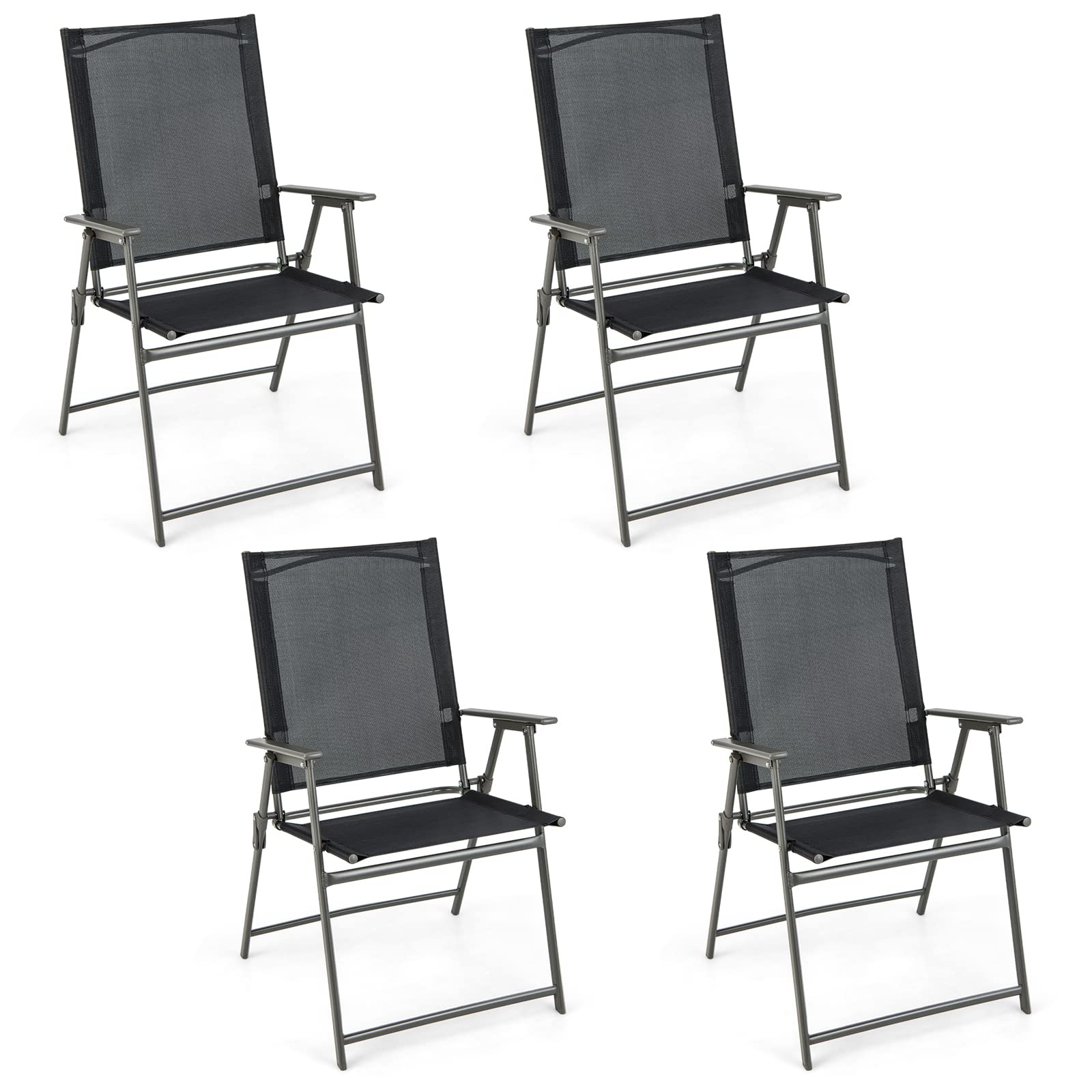 Giantex Patio Folding Chairs Set Of 4, Outdoor Lawn Chairs With Rustproof Metal Frame, Portable Dining Chairs For Porch, Deck, Garden, Backyard, Camping