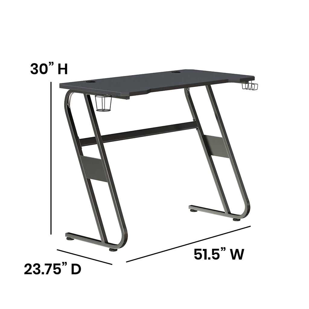 Flash Furniture Fisher Gaming Desk - Black Ergonomic Computer Desk - 51.5" Gamers Table with Cup Holder and Headphone Hook
