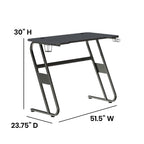 Flash Furniture Fisher Gaming Desk - Black Ergonomic Computer Desk - 51.5" Gamers Table with Cup Holder and Headphone Hook