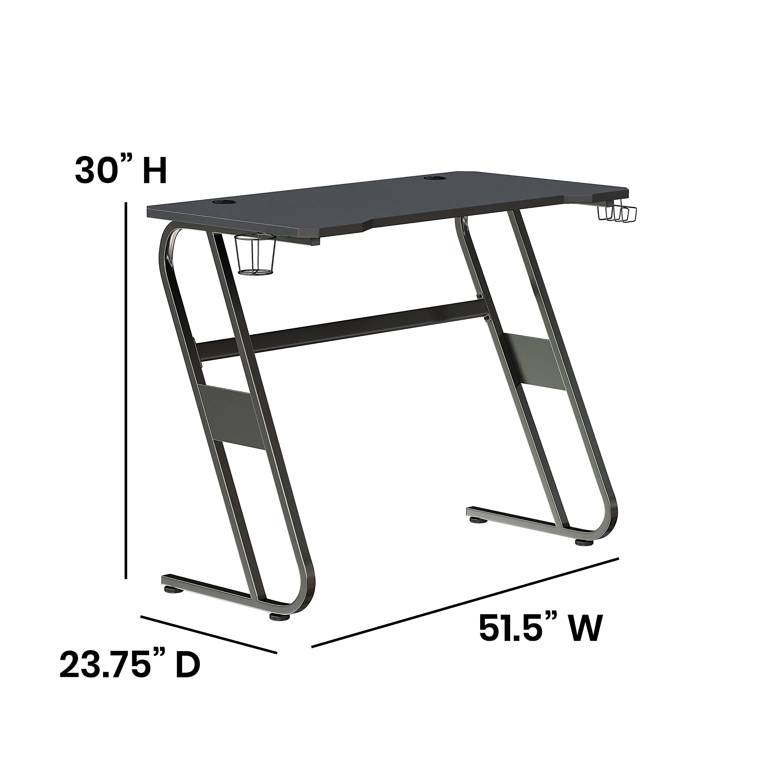 Flash Furniture Fisher Gaming Desk - Black Ergonomic Computer Desk - 51.5" Gamers Table with Cup Holder and Headphone Hook
