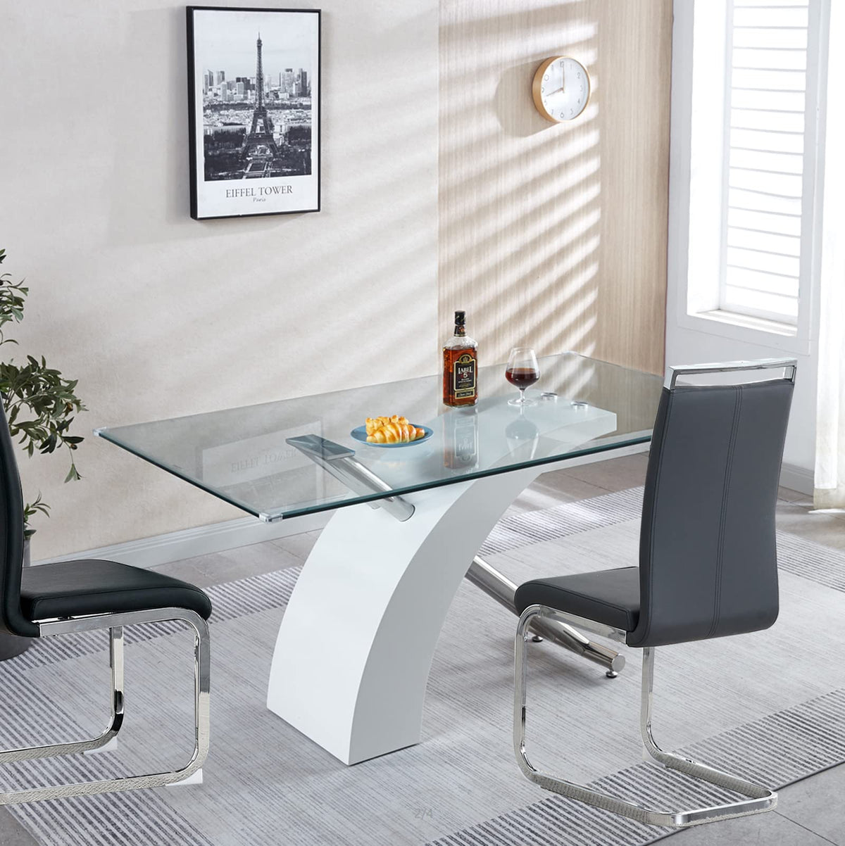 Pvillez Contemporary 62.99' Tempered Glass Dining Table,Modern Design Rectangular Kitchen Dining Room Table With Clear Glass Top And X-Shape Pedestal, Dining Table For Home Kitchen Dinner