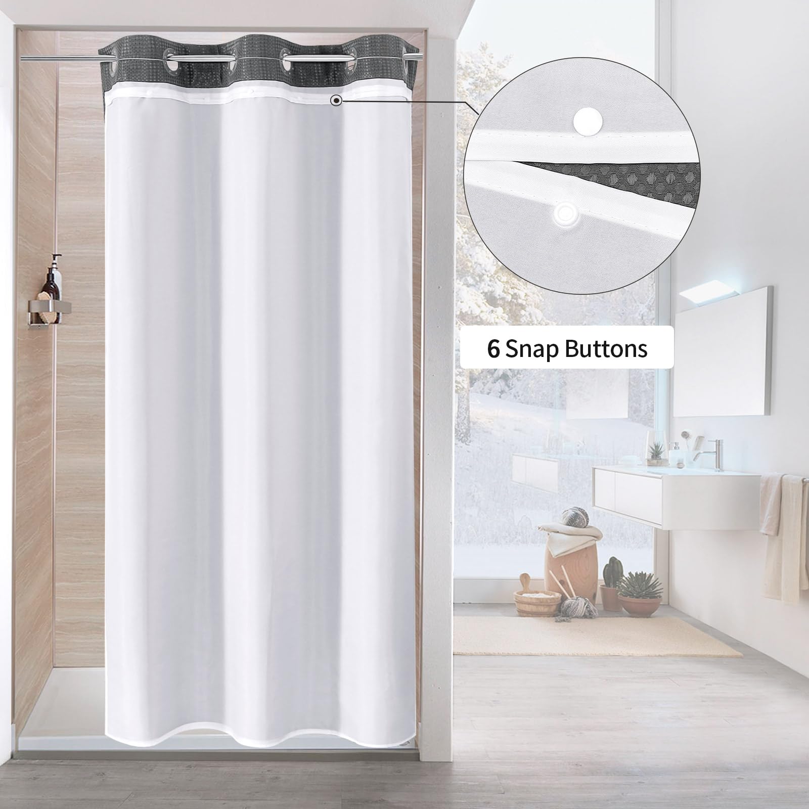 Mitovilla Grey Waffle Small Stall Shower Curtain 36 X 74, No Hooks Required Half Size Narrow Fabric Cloth Shower Curtain Set Wit