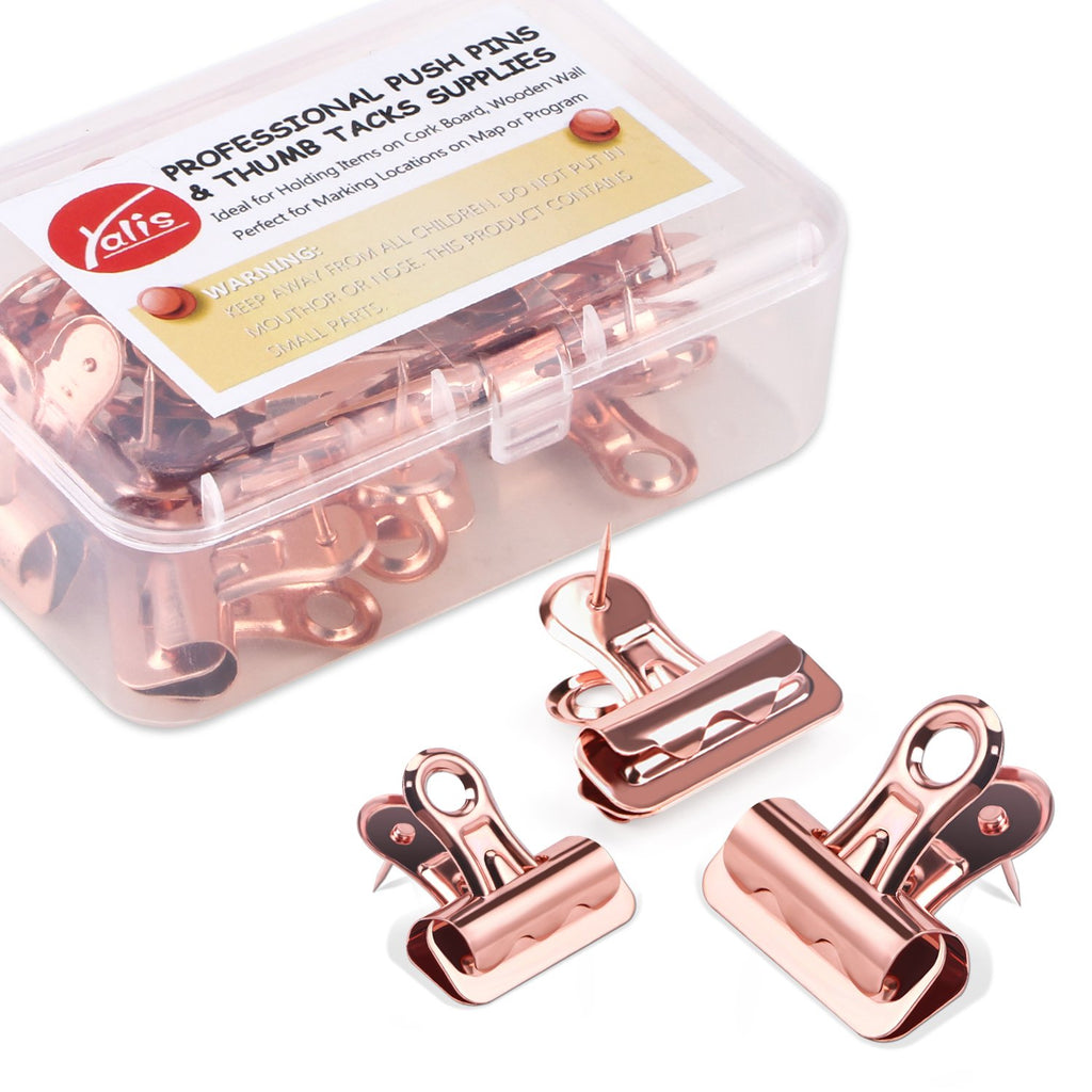 Yalis Push Pins Clips 15-Count, Pinning No Holes For Paper, Creative Paper Clips With Tack For Cork Board And Photo Wall (Rose G