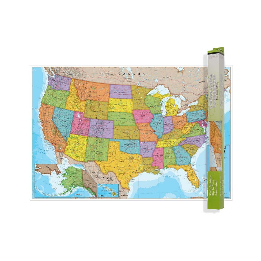 Waypoint Geographic Blue Ocean Series USA Wall Map Laminated Poster 24" x 36" Multi