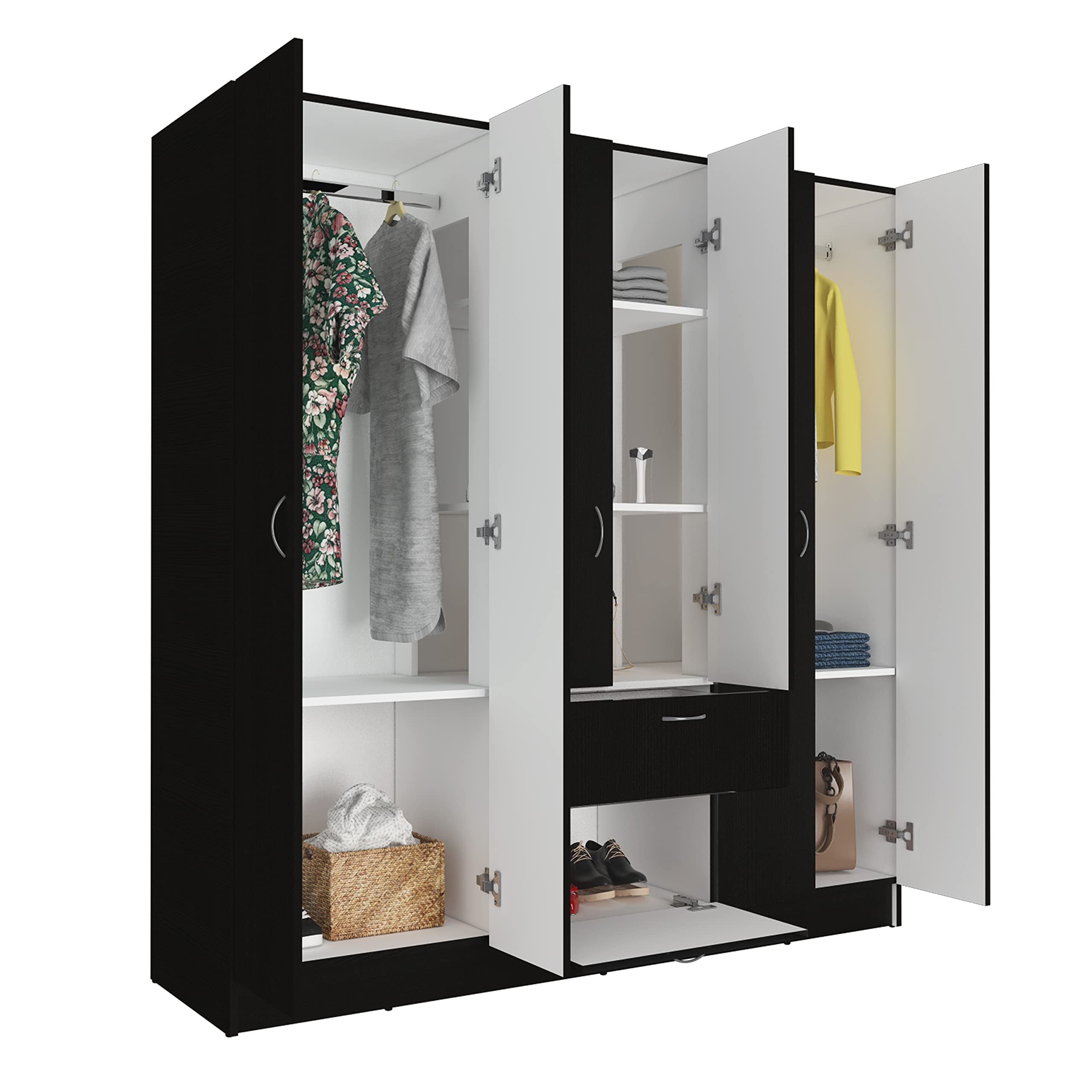 Depot E-Shop Kibo 6 Doors Armoire with One Drawer, Rod, and Seven Interior Shelves, 71.26" H, Black/White, Bedroom