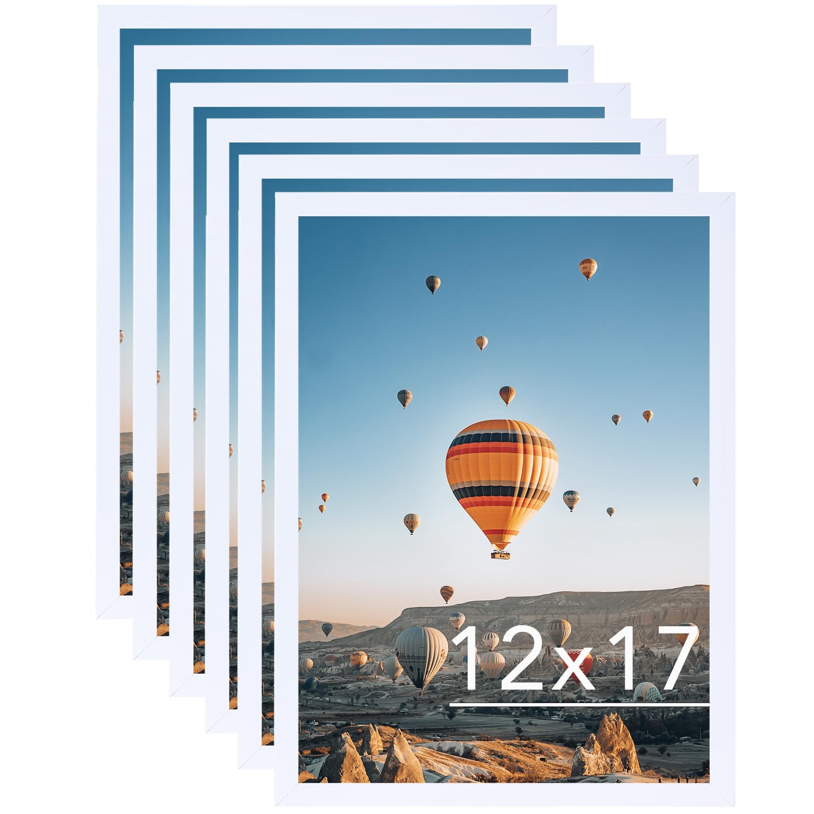 JCJMY 12x17 White Picture Frame Set of 6, Horizontal and Vertical Formats for Wall Hanging, 12 x 17 Wall Gallery Poster Photo Fr