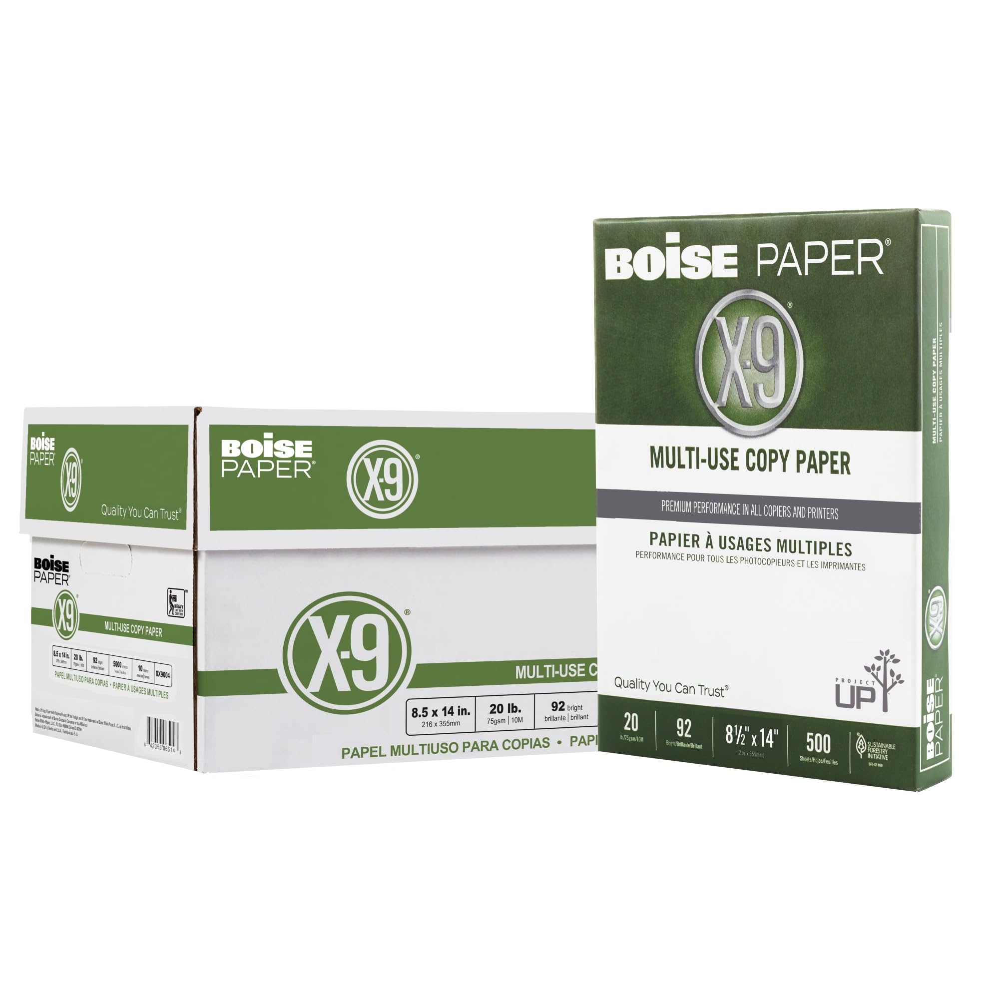 Boise X-9 Multi-Use Printer & Copy Paper, 10 Reams, White, Legal (8.5' X 14'), 5000 Sheets Per Case, 20 Lb, 92 Brightn