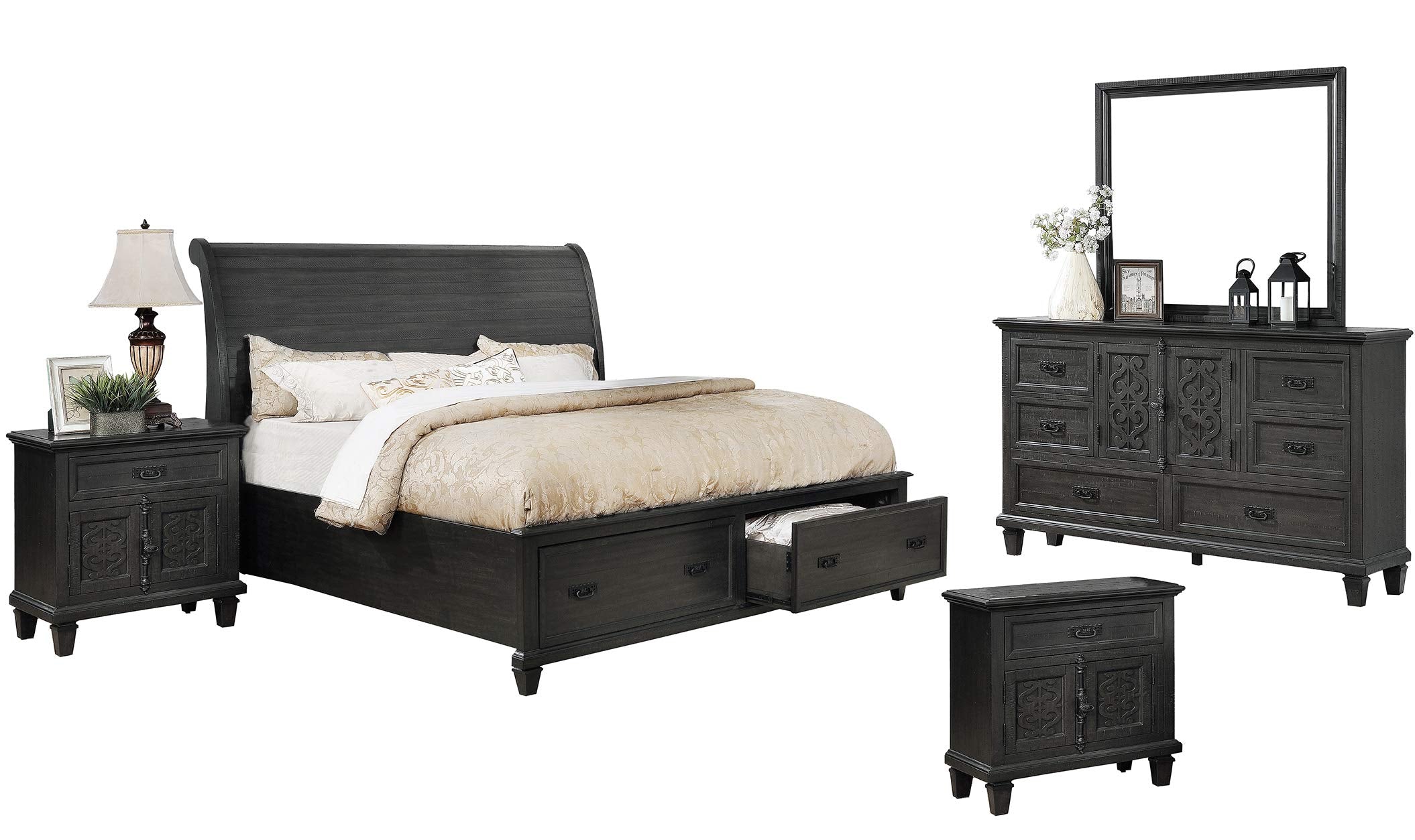 Best Quality Furniture 5Pc Queen Bed + Dresser + Mirror + 2 Nightstands, Rustic
