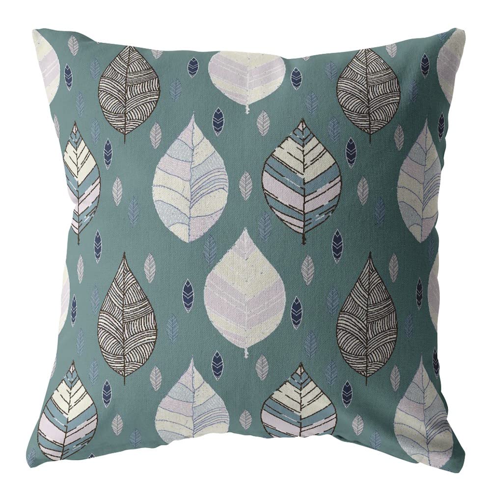 HomeRoots Muted Green 18â€ Pine Green Leaves Suede Decorative Throw Pillow