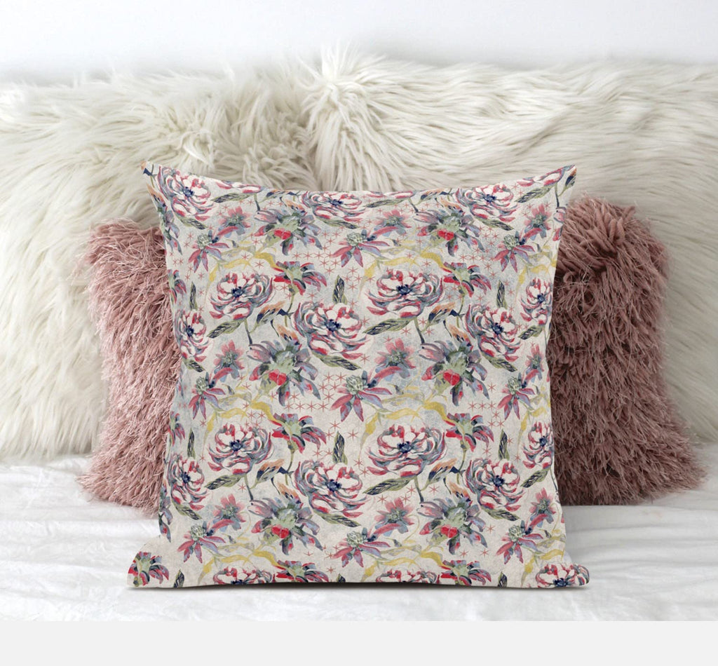 HomeRoots Red Gold 16' Pink Yellow Roses Zippered Suede Throw Pillow