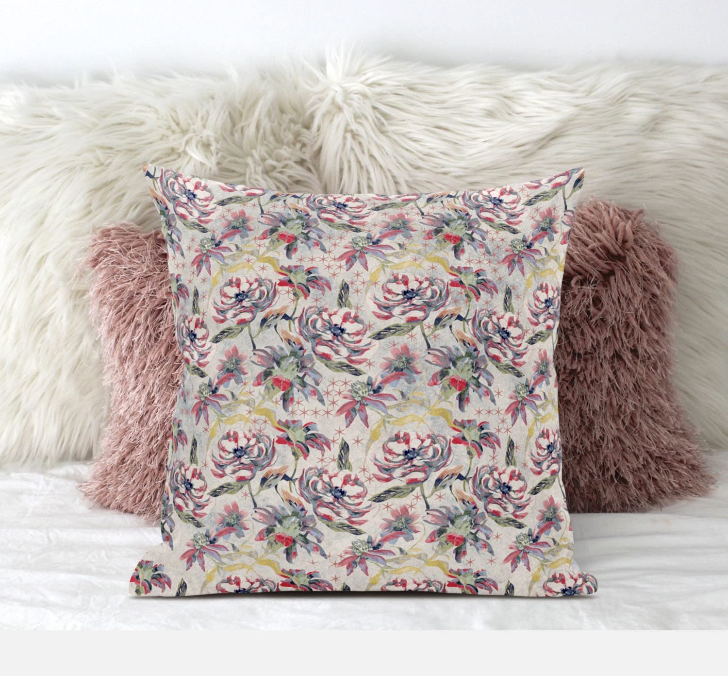 HomeRoots Red Gold 16' Pink Yellow Roses Zippered Suede Throw Pillow