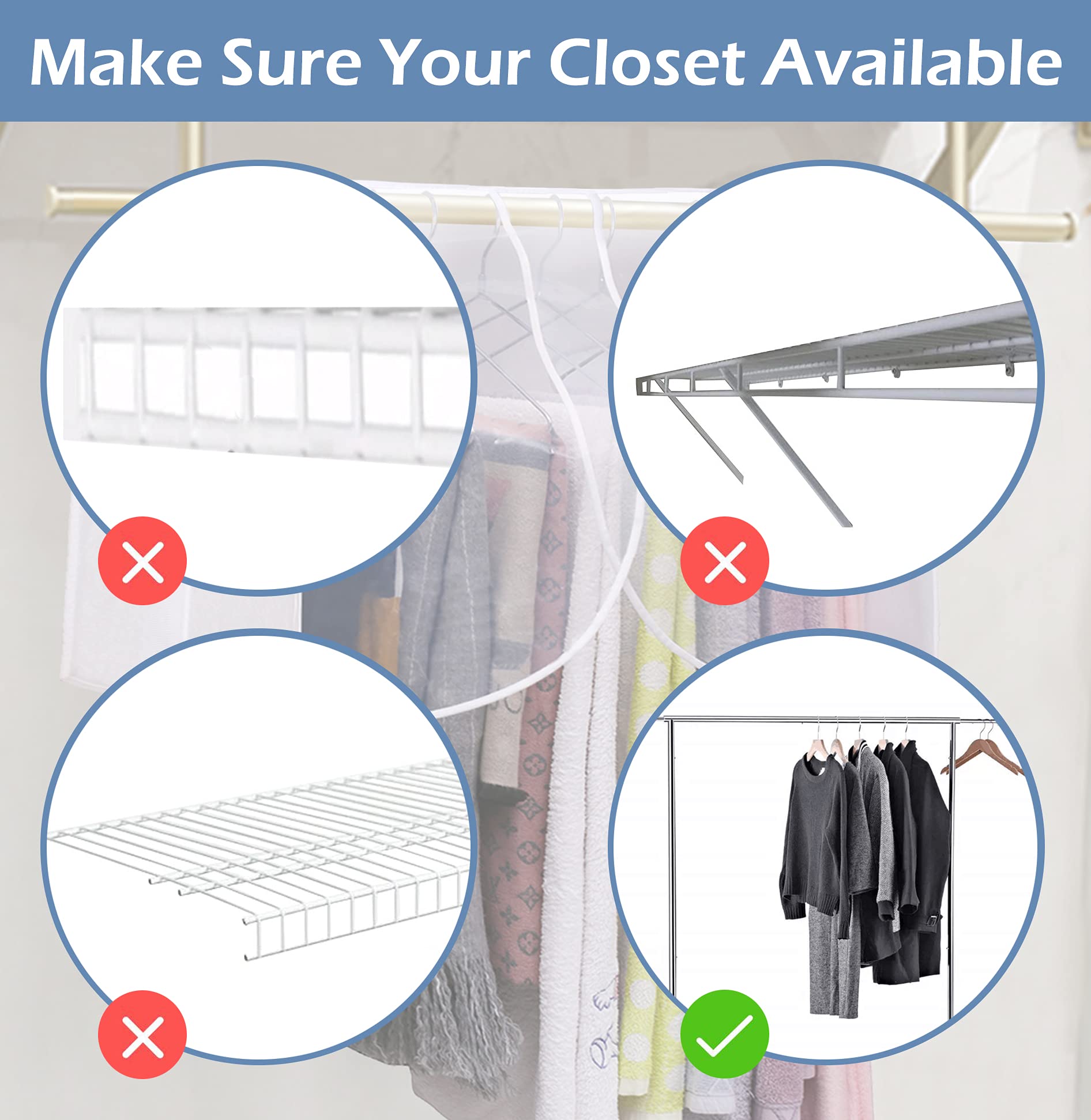 SLEEPING LAMB Garment Protector QB0096-WH-NW, Hanging Closet Cover, White Plastic