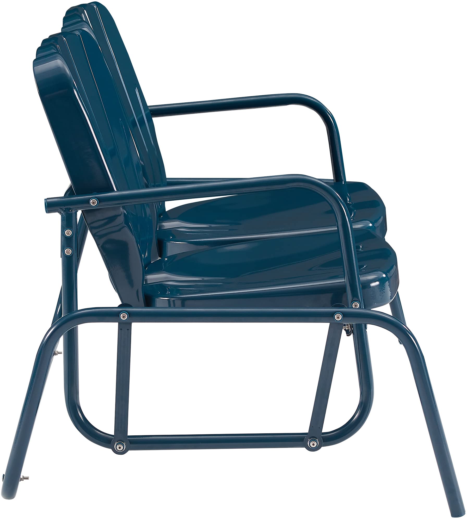 Crosley Furniture Ridgeland Retro Metal Outdoor Loveseat Glider, 2-Person Rocking Patio Bench for Porch, Navy Gloss