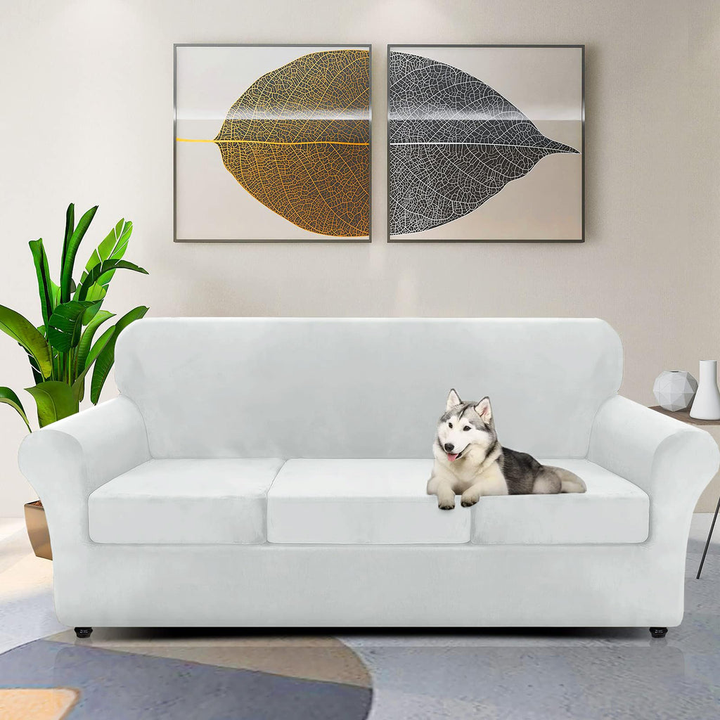 Znsayotx Luxury Velvet Couch Cover 4 Piece Stretch Oversized Sofa Covers For 3 Cushion Couch Thick Soft Large Sofa Slipcover Anti Slip Dogs Pet Furniture Protector (Silver Grey), 91'-110'(3 Cushions)
