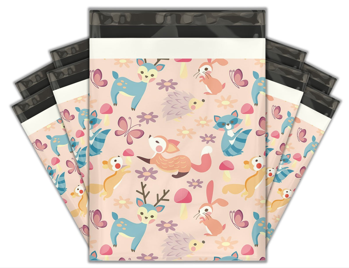 10X13 (100) Woodland Critters Designer Poly Mailers Shipping Envelopes Premium Printed Bags