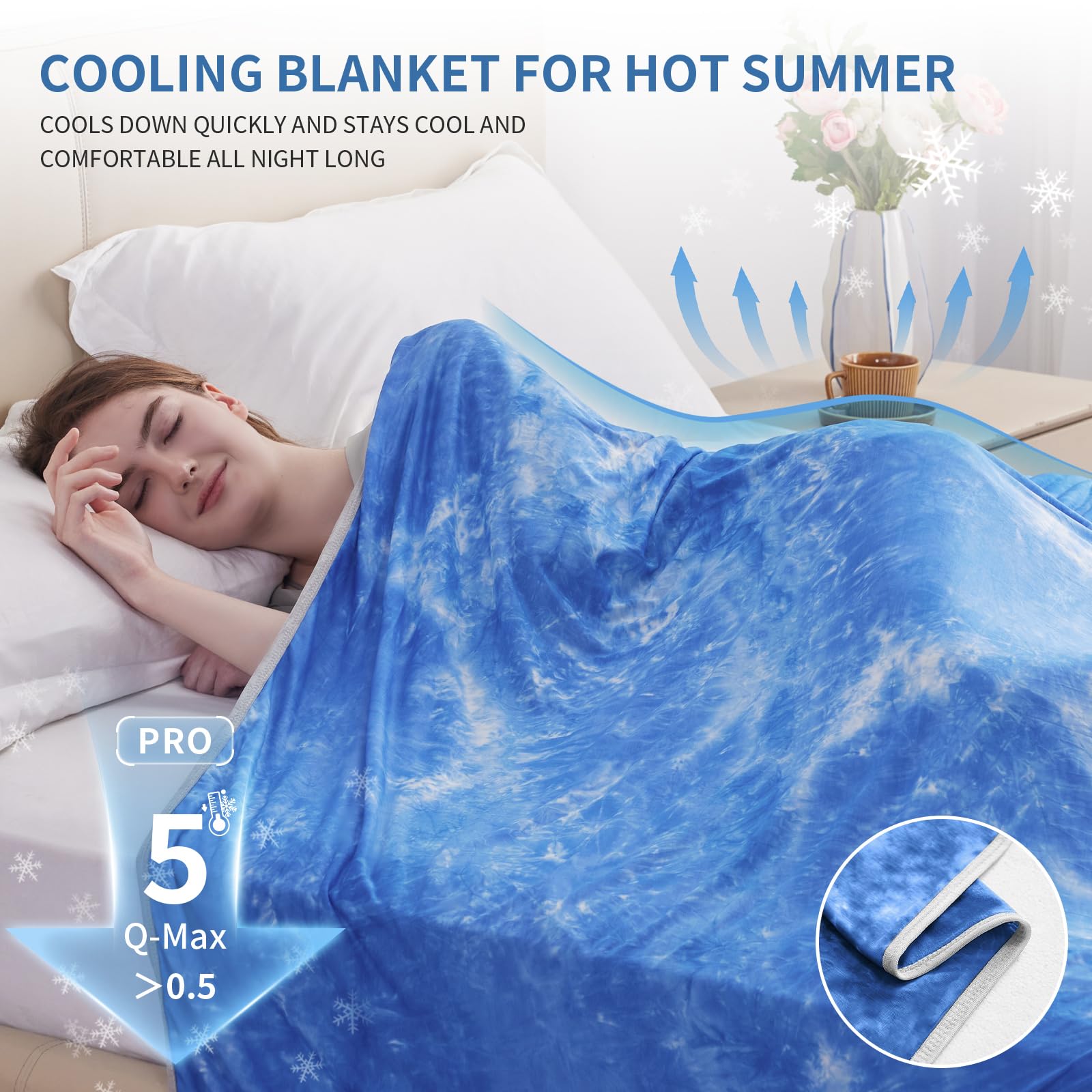 Guohaoi Cooling Blanket (90''X90''Queen Size) For Hot Sleepers And Night Sweats,Decortive Tie Dye,Arc-Chill Q-Max >0.5Cool Fiber