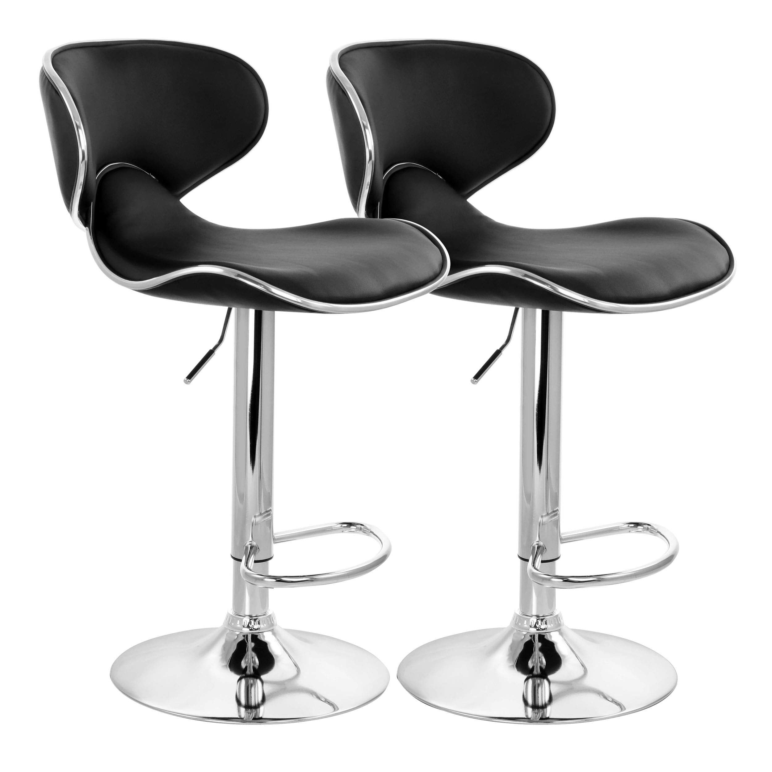 Elama Modern Slim Faux Leather Adjustable Bar Stool with Swivel Chrome Base (Set of 2)
