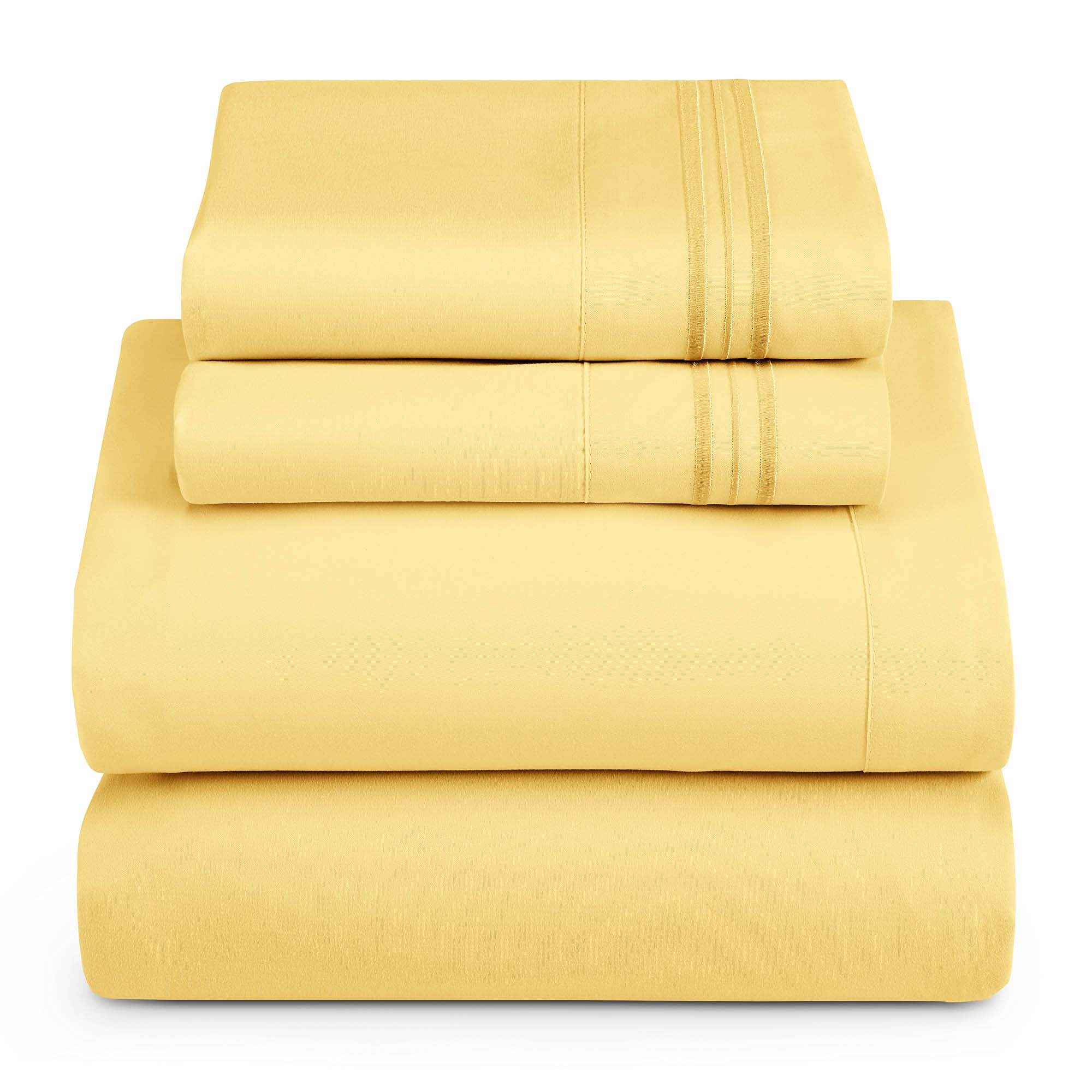 Hearth & Harbor Cal King Size Sheets - 4 Piece Bed Sheet Set, Hotel Luxury Double Brushed Bed Sheets - Extra Soft Bedding Sheets & Pillowcases, California King, Mellow Yellow