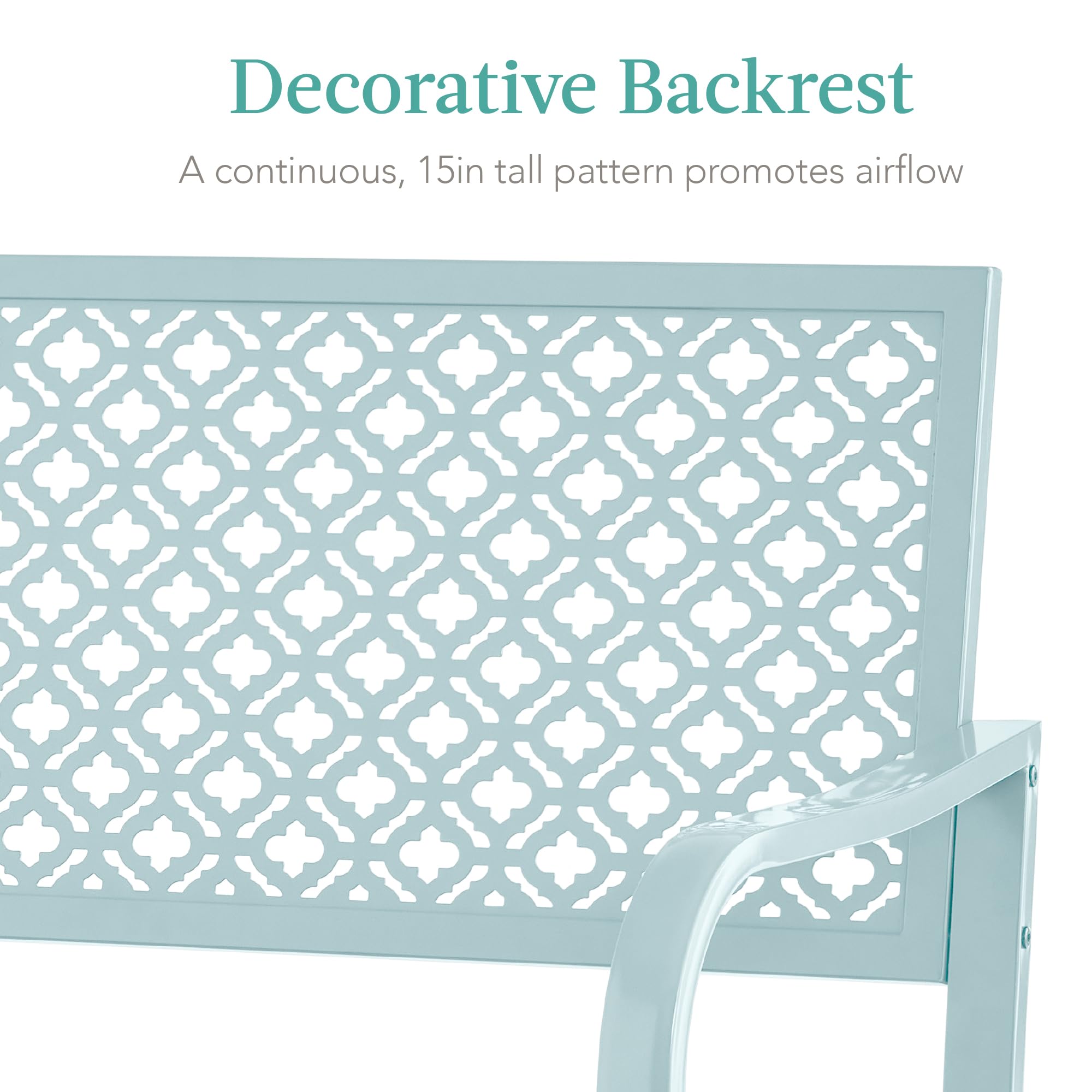 Best Choice Products Outdoor Bench 2-Person Metal Steel Benches Furniture For Garden, Patio, Porch, Entryway W/Geometric Backrest, 790Lb Capacity - Sky Blue