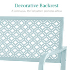 Best Choice Products Outdoor Bench 2-Person Metal Steel Benches Furniture For Garden, Patio, Porch, Entryway W/Geometric Backrest, 790Lb Capacity - Sky Blue