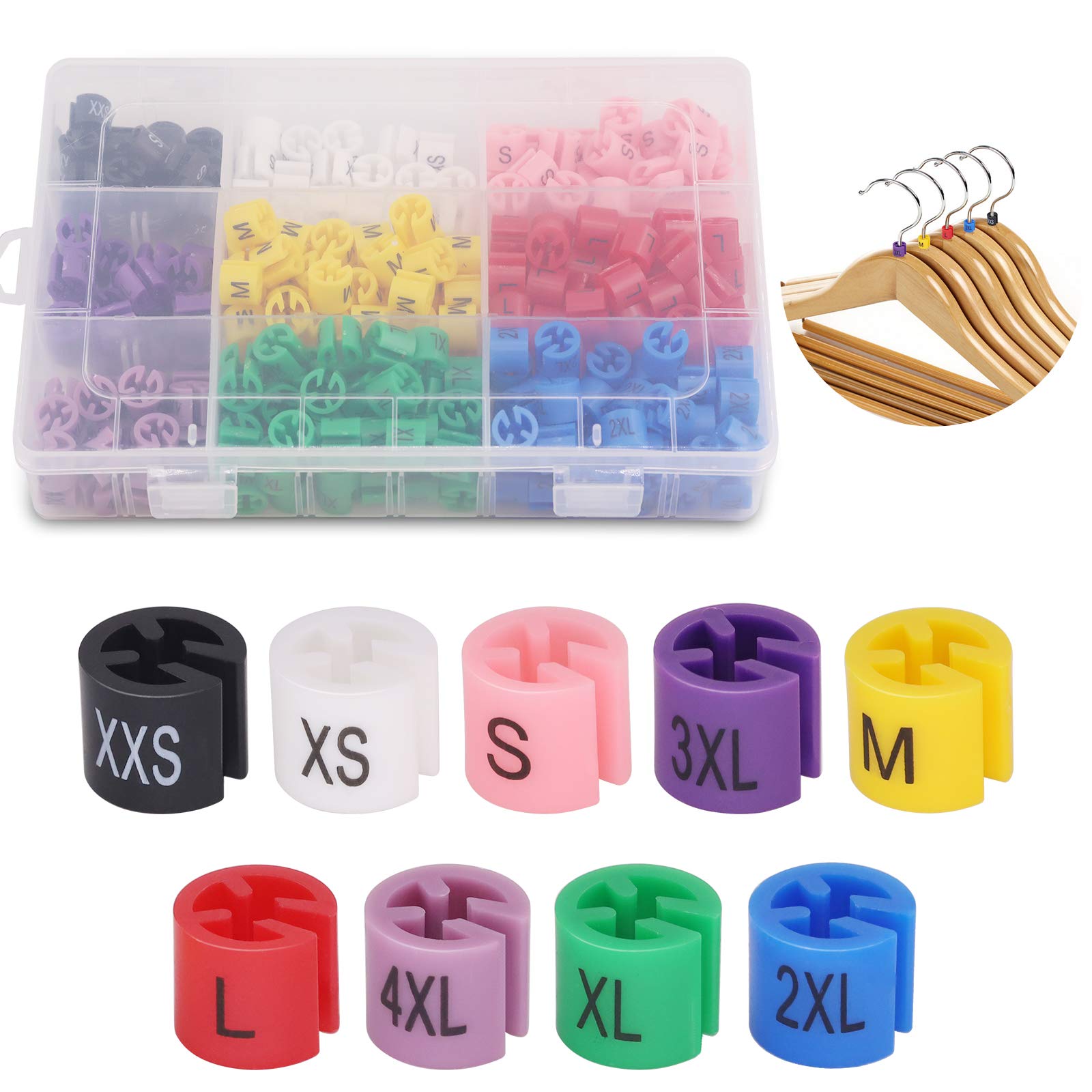 Mardatt 290Pcs Clothes Hanger Size Markers Color-Coding Garment Size Markers Tags Kit 9-Size From Xxs To 4Xl With Sturdy Storage