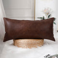 Panod Decorative Lumbar Throw Pillow Covers 14 X 26,Premium Faux Leather Long Pillow Covers Cushion Case For Farmhouse Sofa Couc