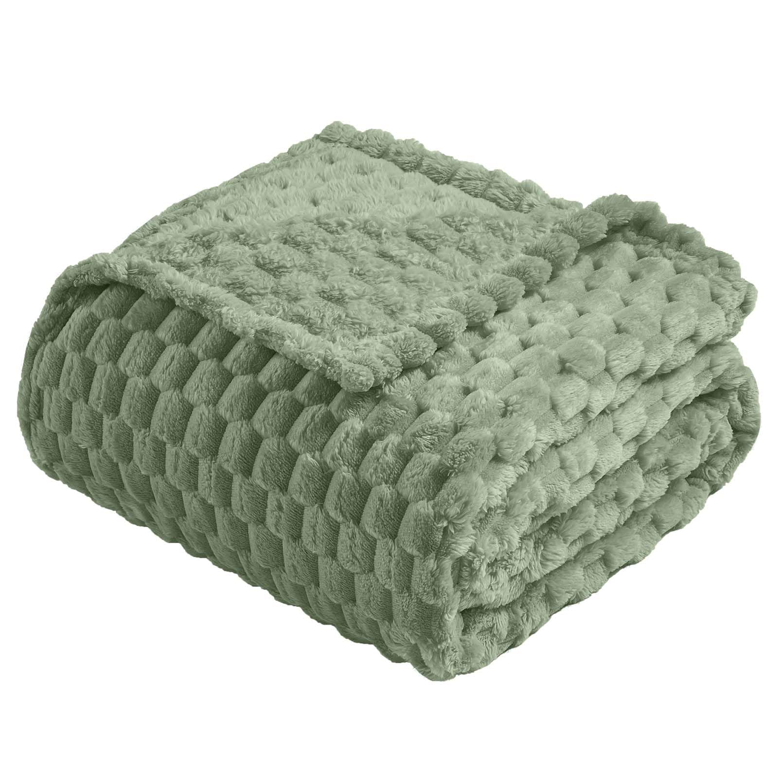 Vessia Flannel Fleece Throw Blanket(50X70 Inch), 3D Jacquard Sage Green Fuzzy And Warm Blanket For Couch,Sofa,Bed,Chair, 300Gsm