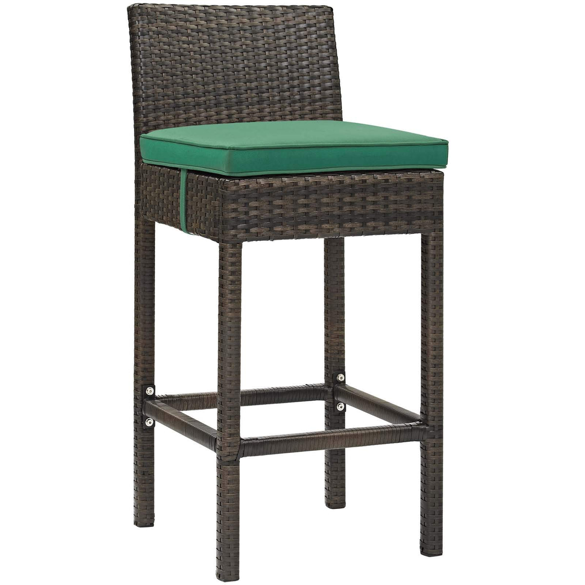 Modway Conduit Wicker Rattan Outdoor Patio Bar Stool With Cushion In Brown Green