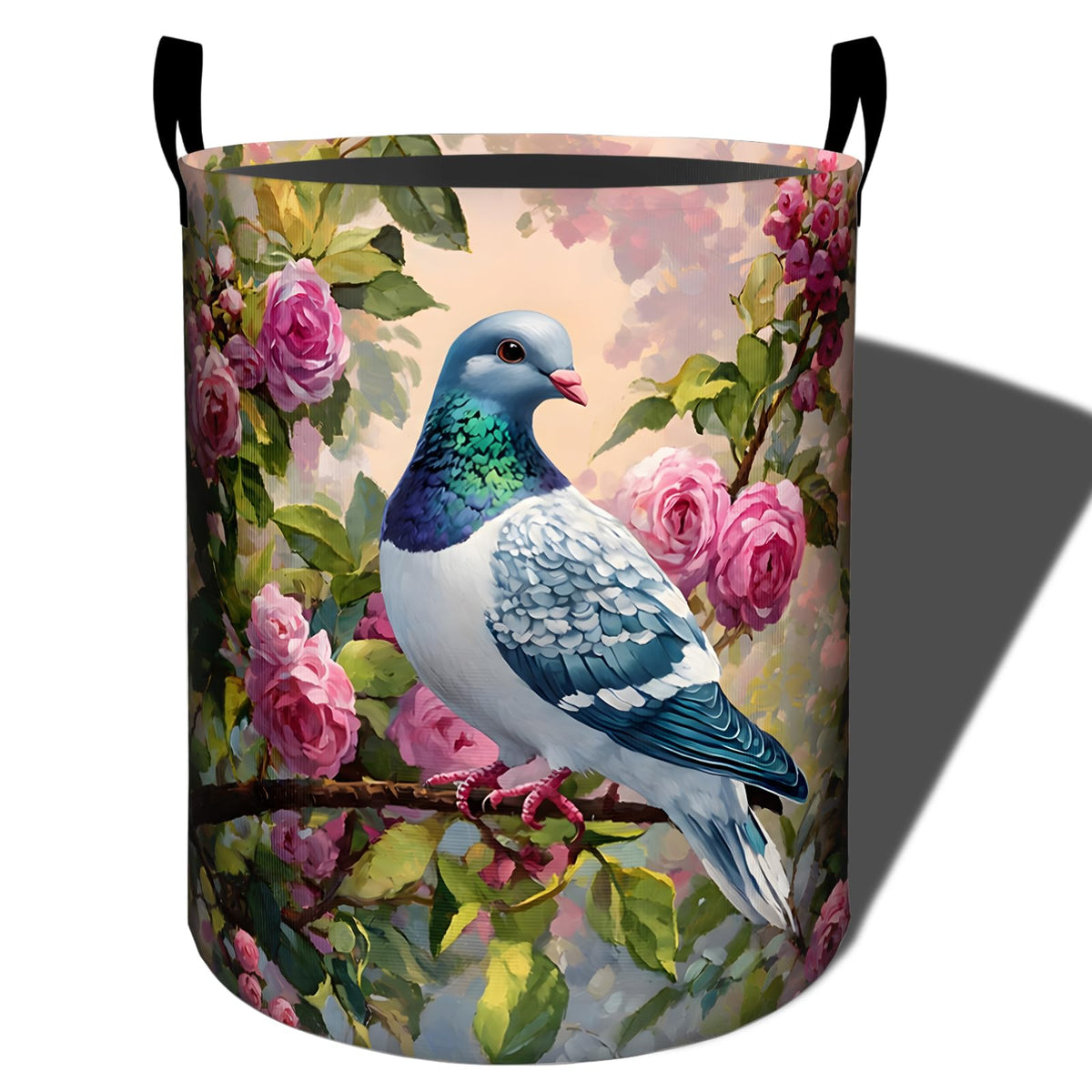 Bidesk Vintage Pigeon Waterproof Laundry Basket with Handles 19.7x15.7 Inch