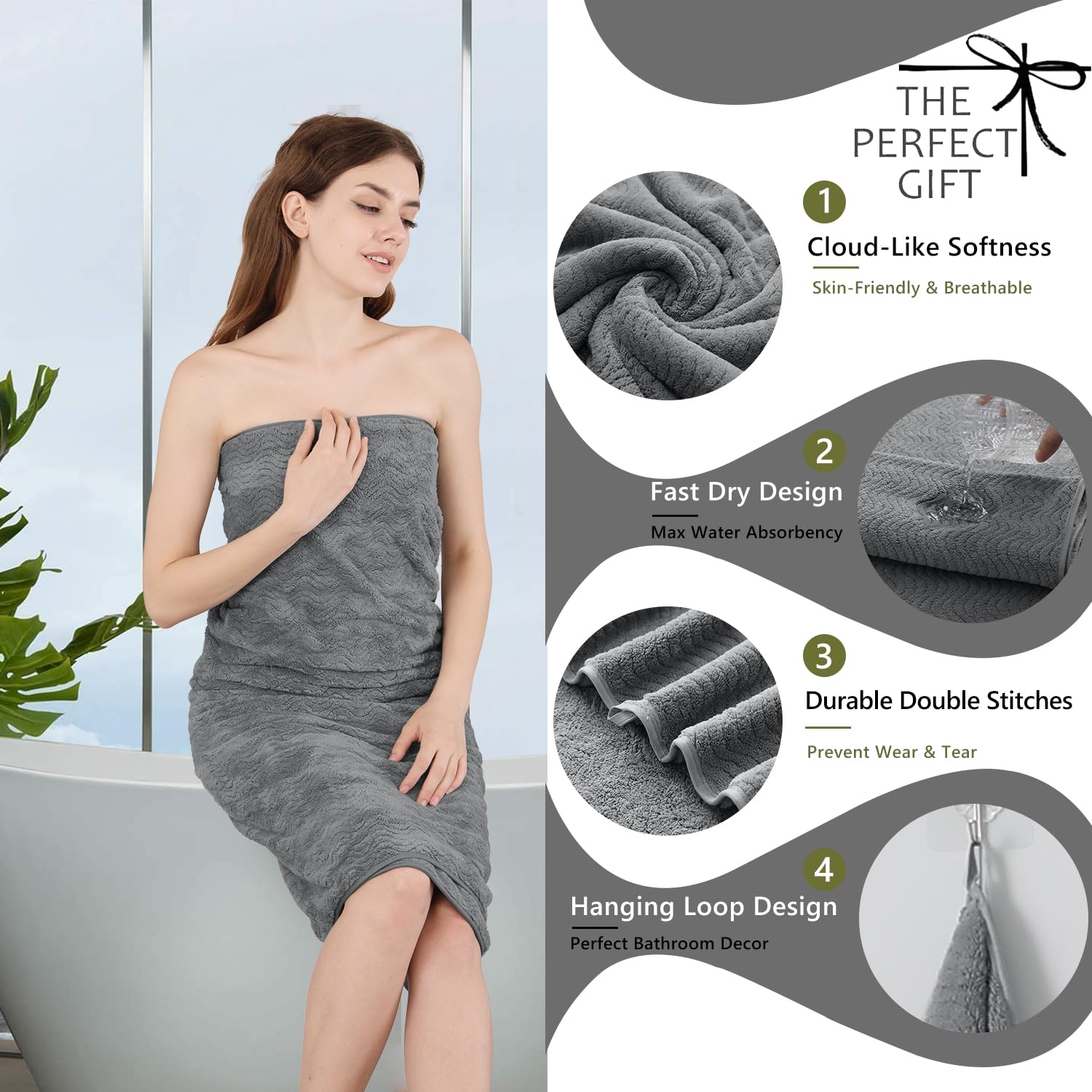 Jessy Home Grey 8 Piece Bath Towel Set |2 Oversized Large Bath Sheet,2 Hand Towels,4 Washcloths| Soft Luxury Towel Set For Bathr