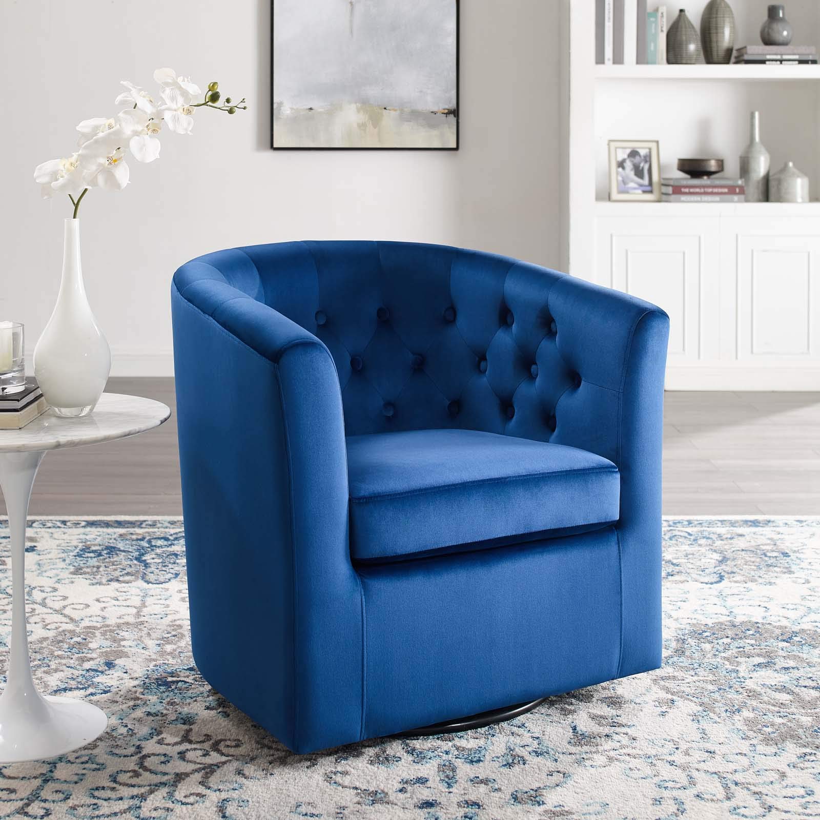 Modway Eei-4138-Nav Prospect Tufted Performance Velvet Swivel Armchair, Navy