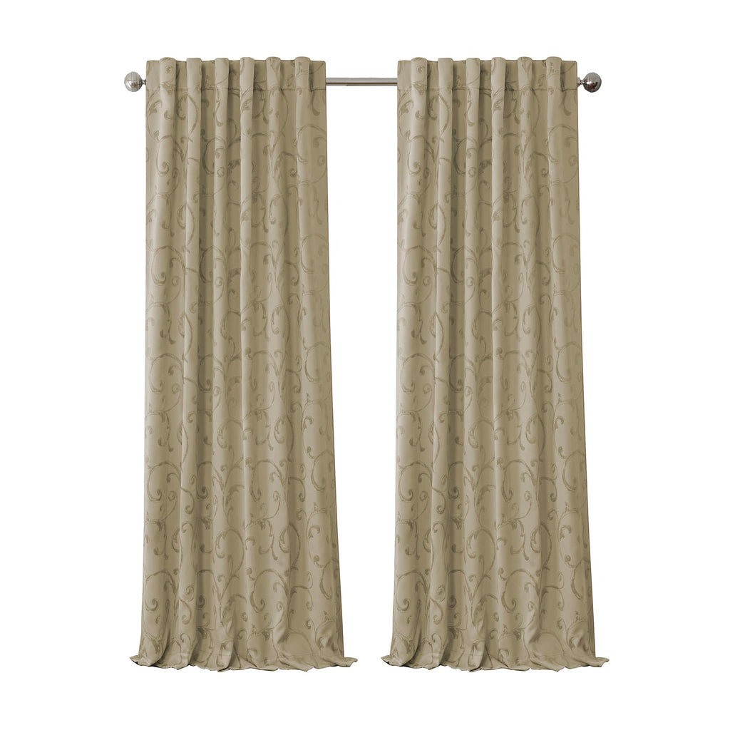 Elrene Home Fashions Mia Jacquard Scroll Blackout Window Curtain, 52'' x 84'' (1 Panel), Natural