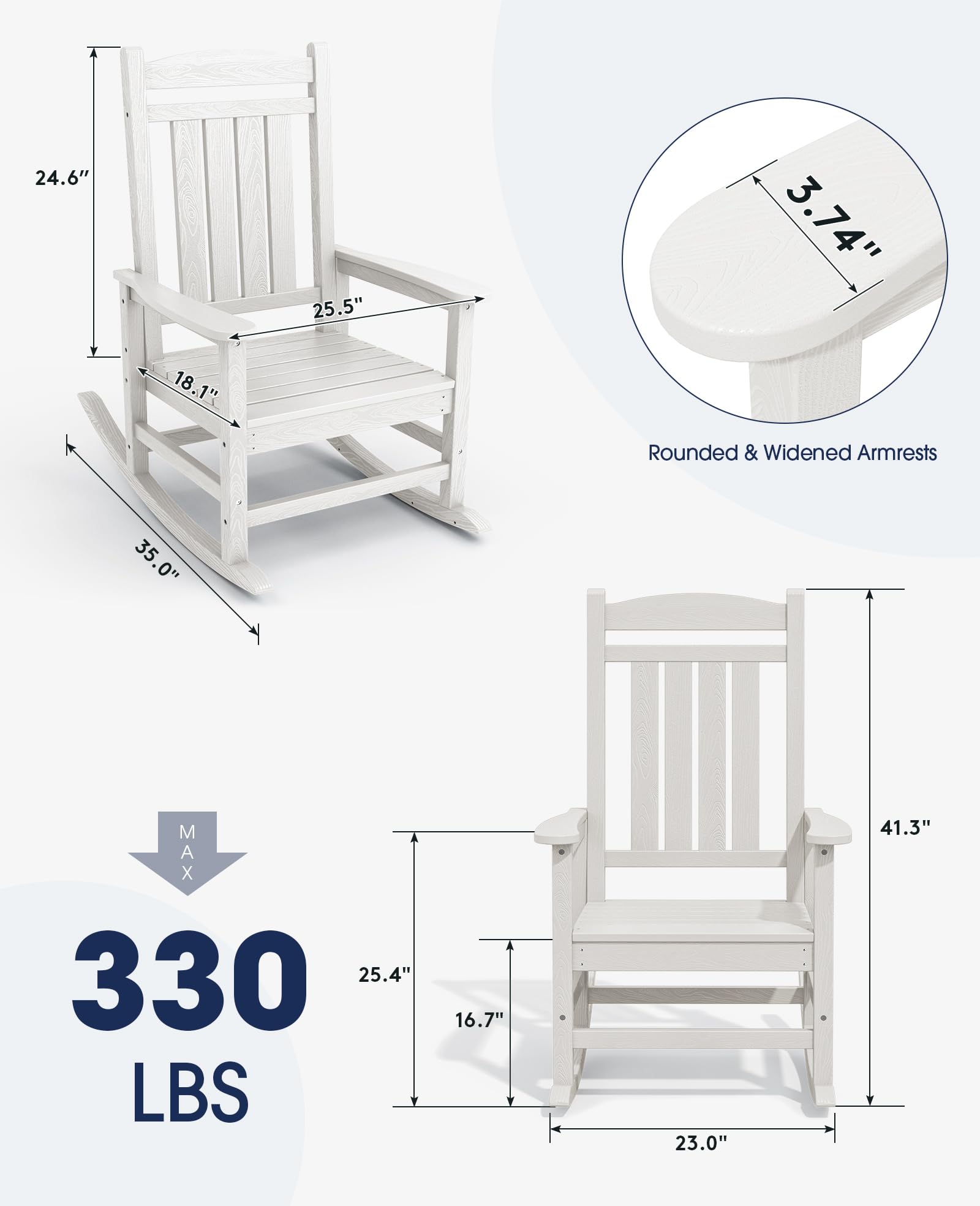 Kingyes Hdpe Rocking Chairs Outdoor, Patio Rocking Chairs With 330Lbs Support, Smooth Porch Rocker For Deck Lawn Yard, White