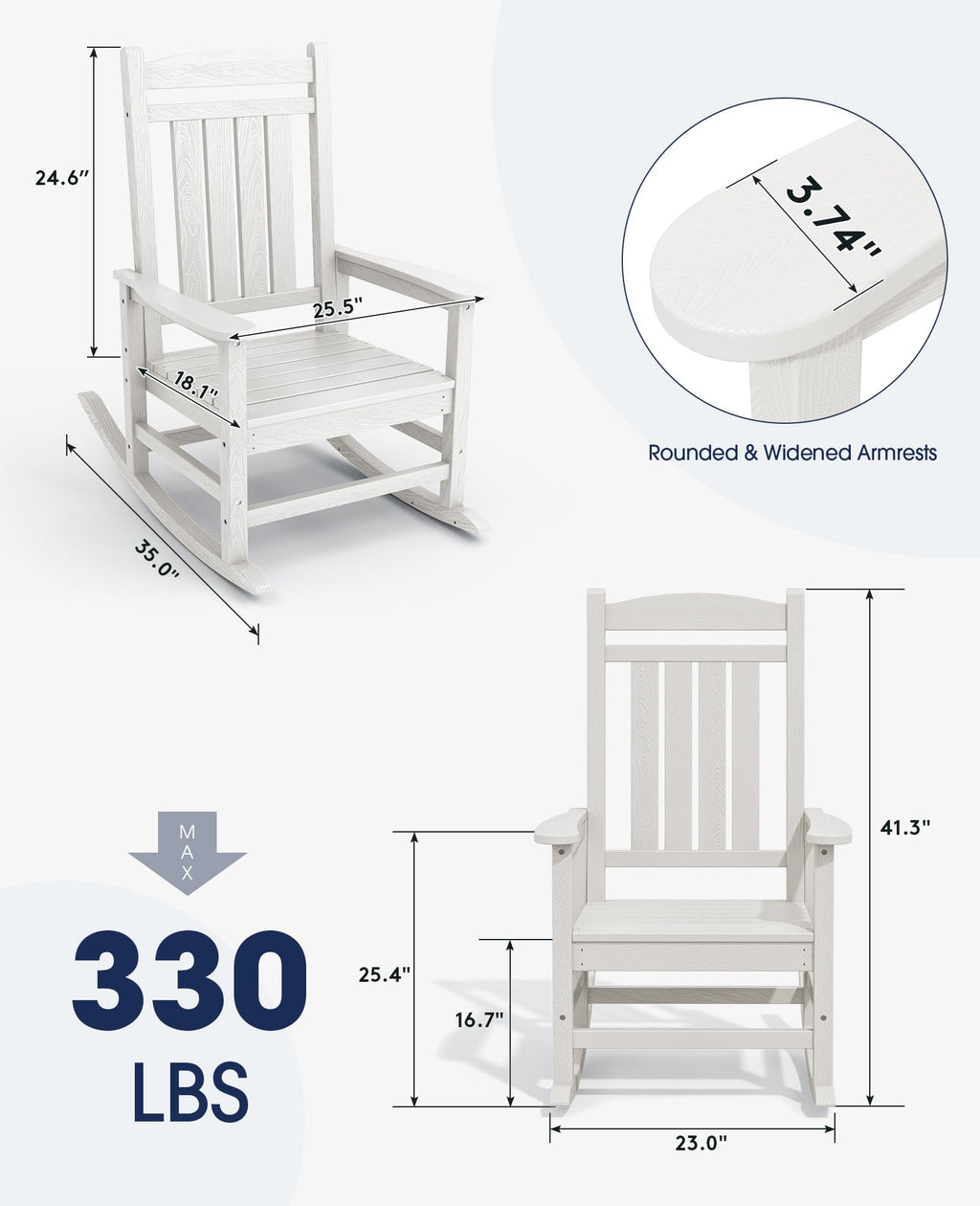 Kingyes Hdpe Rocking Chairs Outdoor, Patio Rocking Chairs With 330Lbs Support, Smooth Porch Rocker For Deck Lawn Yard, White