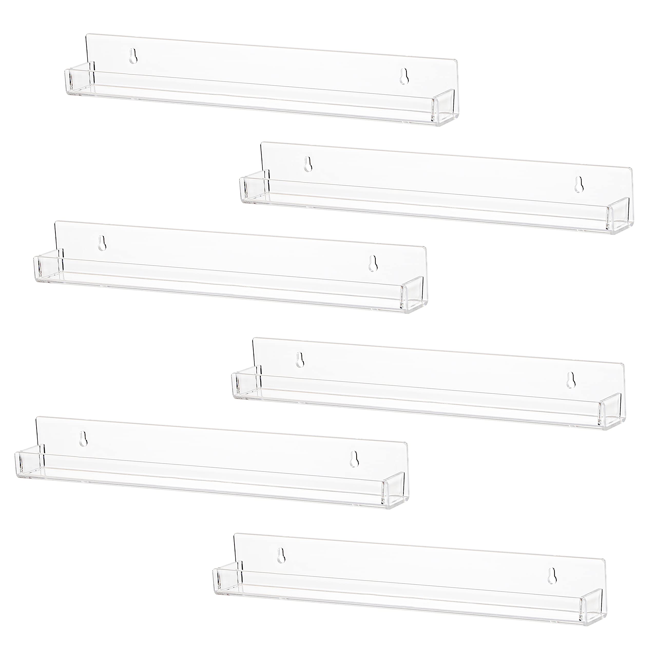 LikeU 6 PCS Clear Acrylic Floating Shelves Book Shelf Display Ledge,5 MM Thick Wall Mounted Storage Shelf for Nursery Decor,Invi