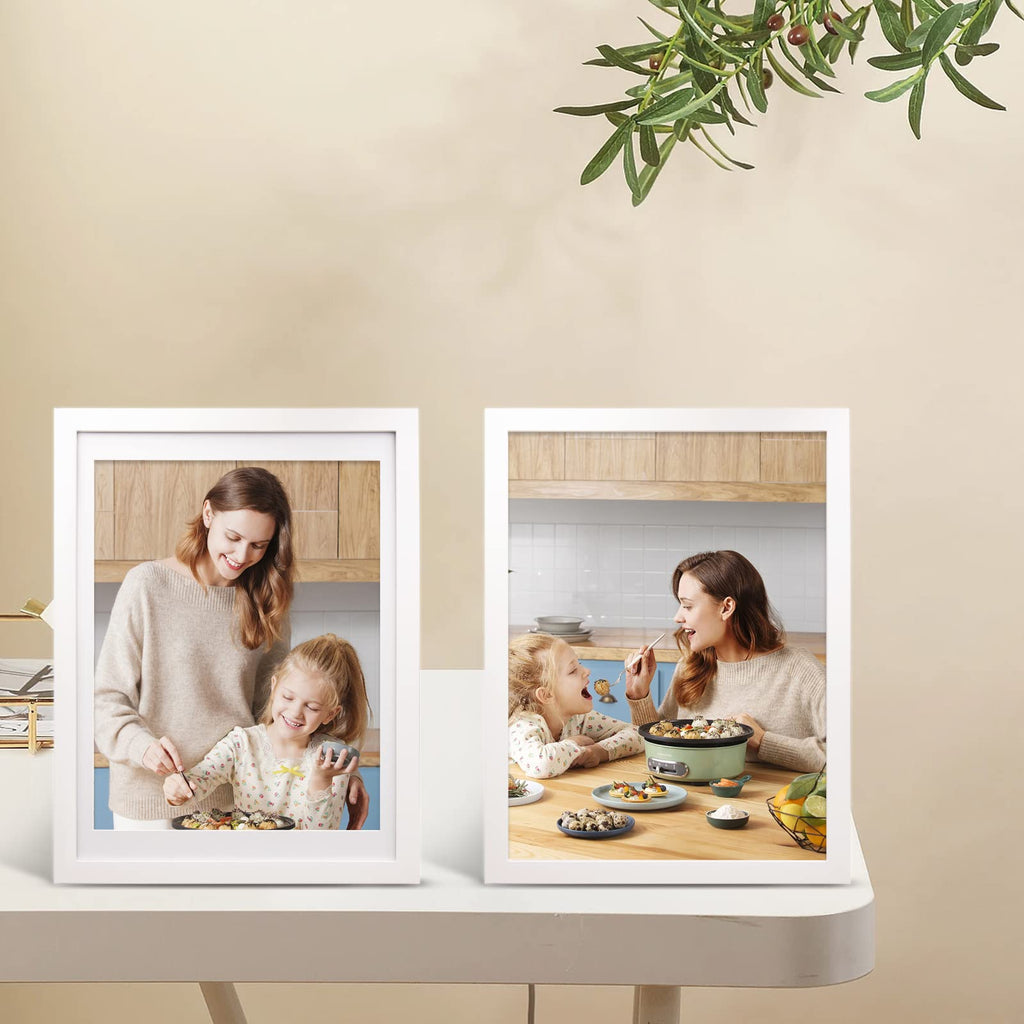 Egofine 12X16 Picture Frames White Set Of 2 - Solid Wood Frames With Plexiglass Front, Display 9X12 Or 11X14 Mat For Table Top A