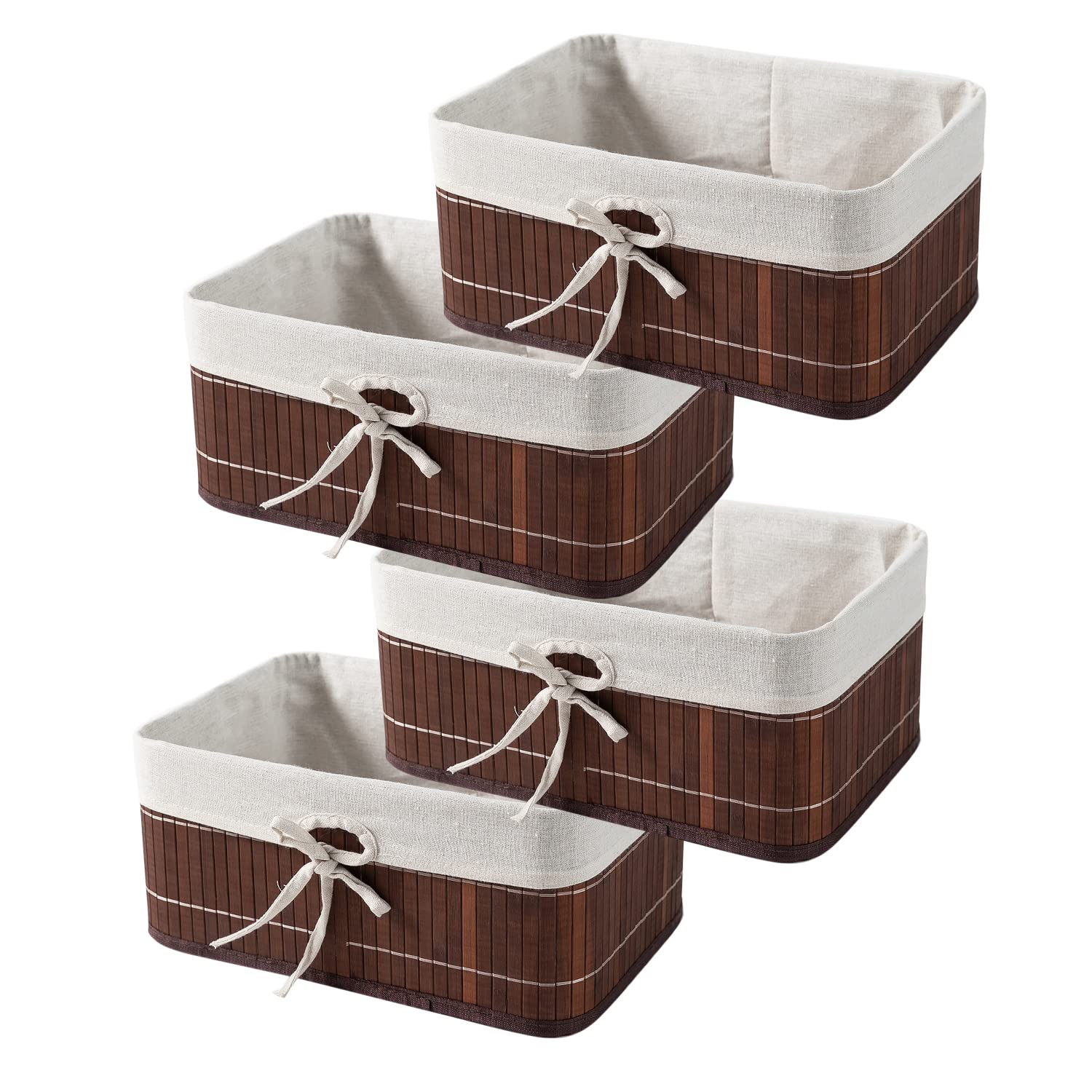 Homestorie EcoFriendly Foldable Natural Bamboo Storage Basket Bins Organizer, 33 X 24 X 14 Cm, Pack Of 4 (Ar1724S)
