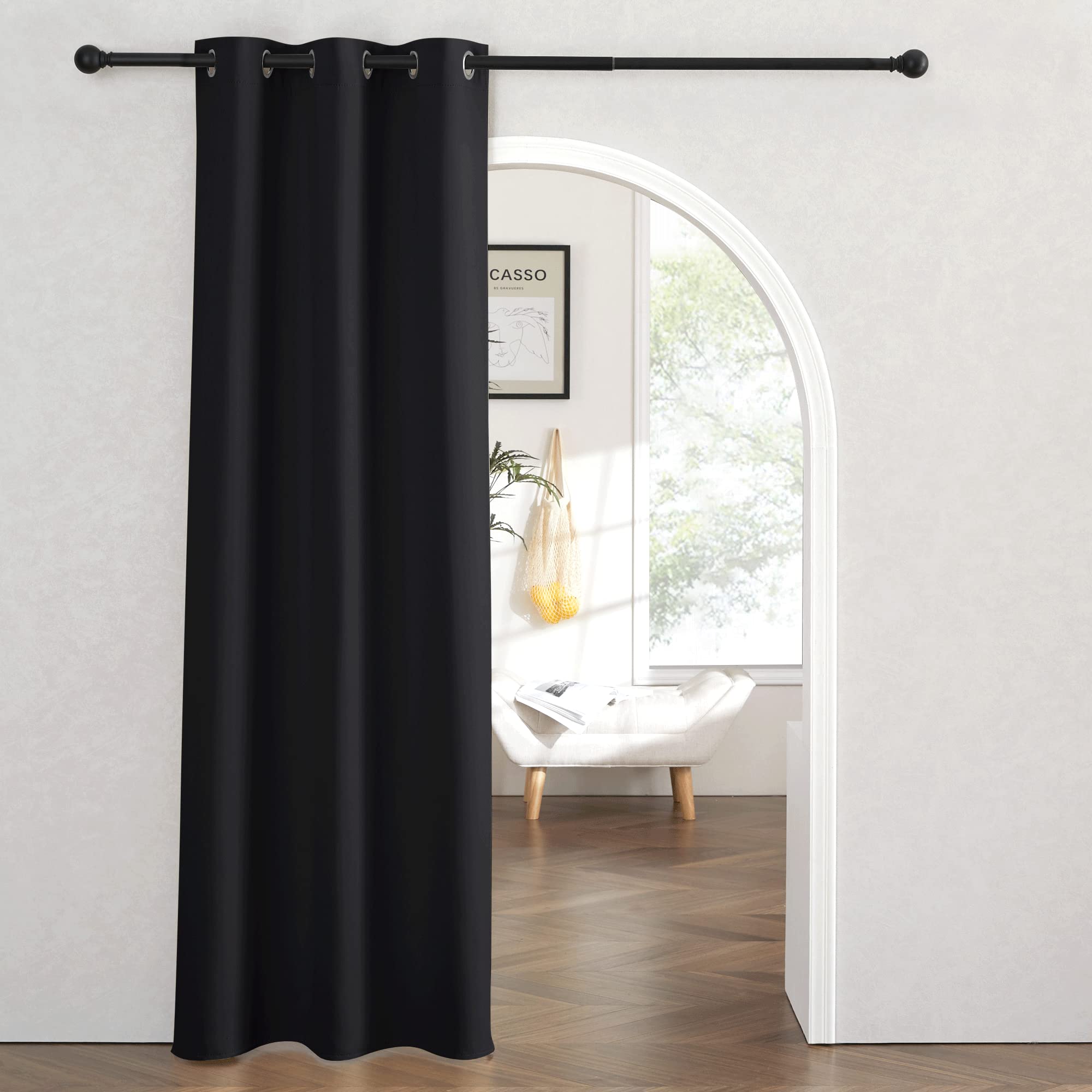 Ryb Home Blackout Door Curtains 80 Inches Length, Heavy Duty Solid Curtains Energy Efficient Room Darkening Shades Privacy Doorw