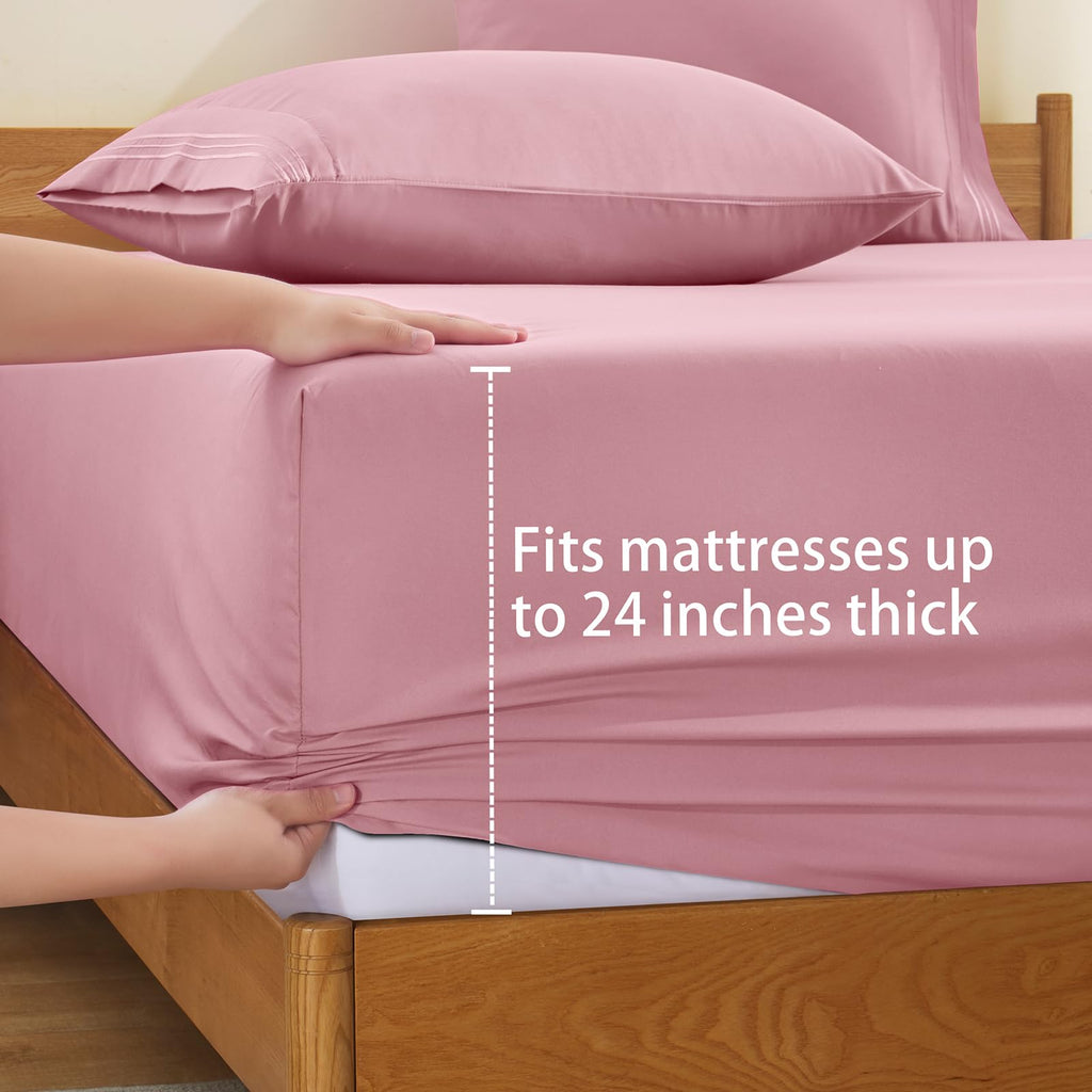 Siinvdabzx Extra Deep Pocket Queen Sheets Set - Fits Mattress Up To 24 Inches Thick - 4 Piece Pink Deep Pocket Sheets For Air Ma