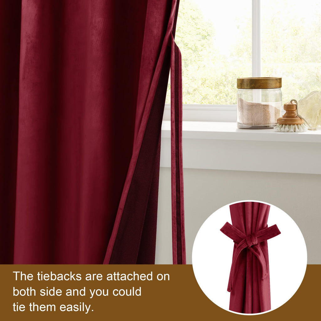 Dwcn Wine Red Blackout Velvet Curtains Tieable Grommet Thermal Insulated Christmas Holiday Decorative Backdrops For Living Room