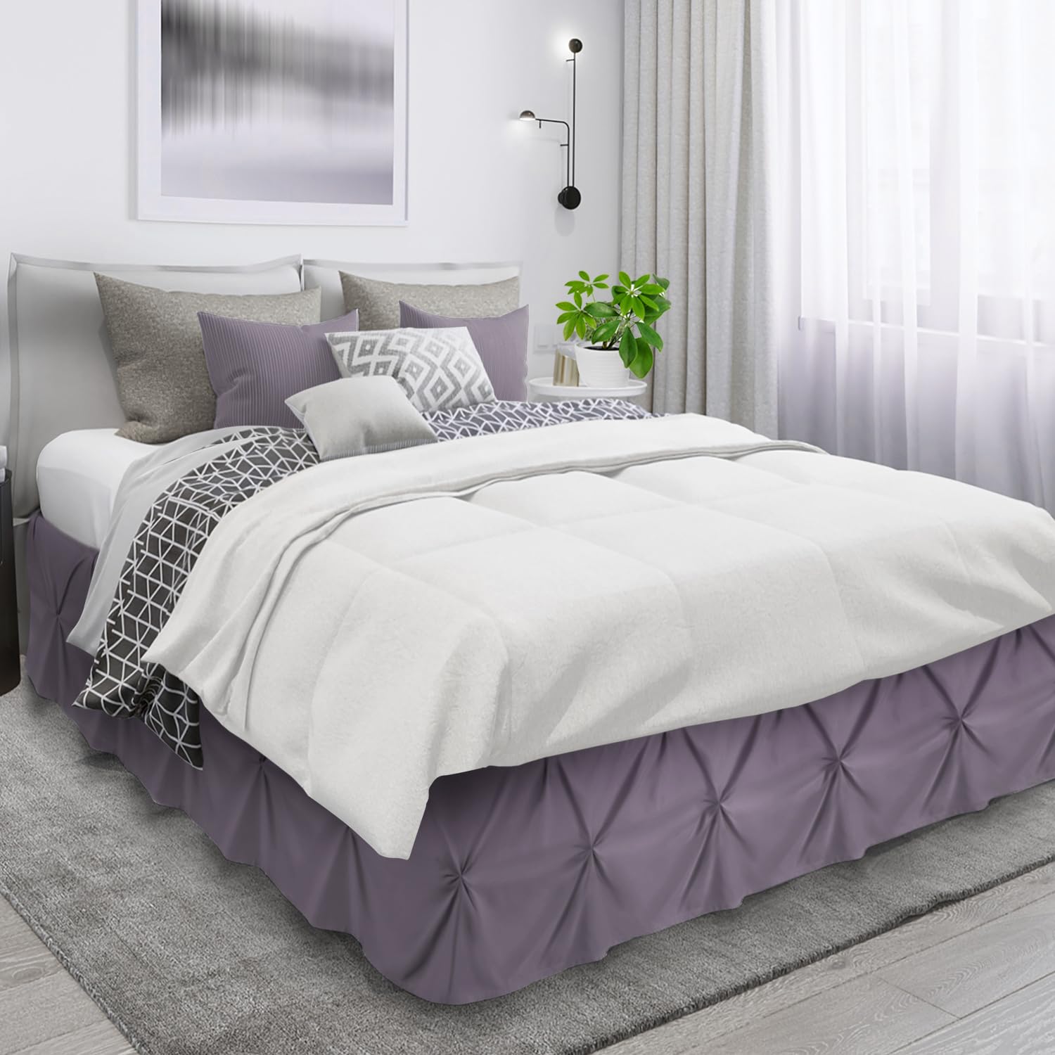 Nestl Grayish Purple Bed Skirt Twin Size, Pinch Pleat Twin Bed Skirt, 14' Inch Twin Bedskirt, Hotel Quality Grayish Purple Bed Skirts, Microfiber Bedskirt For Twin Bed, Grayish Purple Twin Bed Skirt