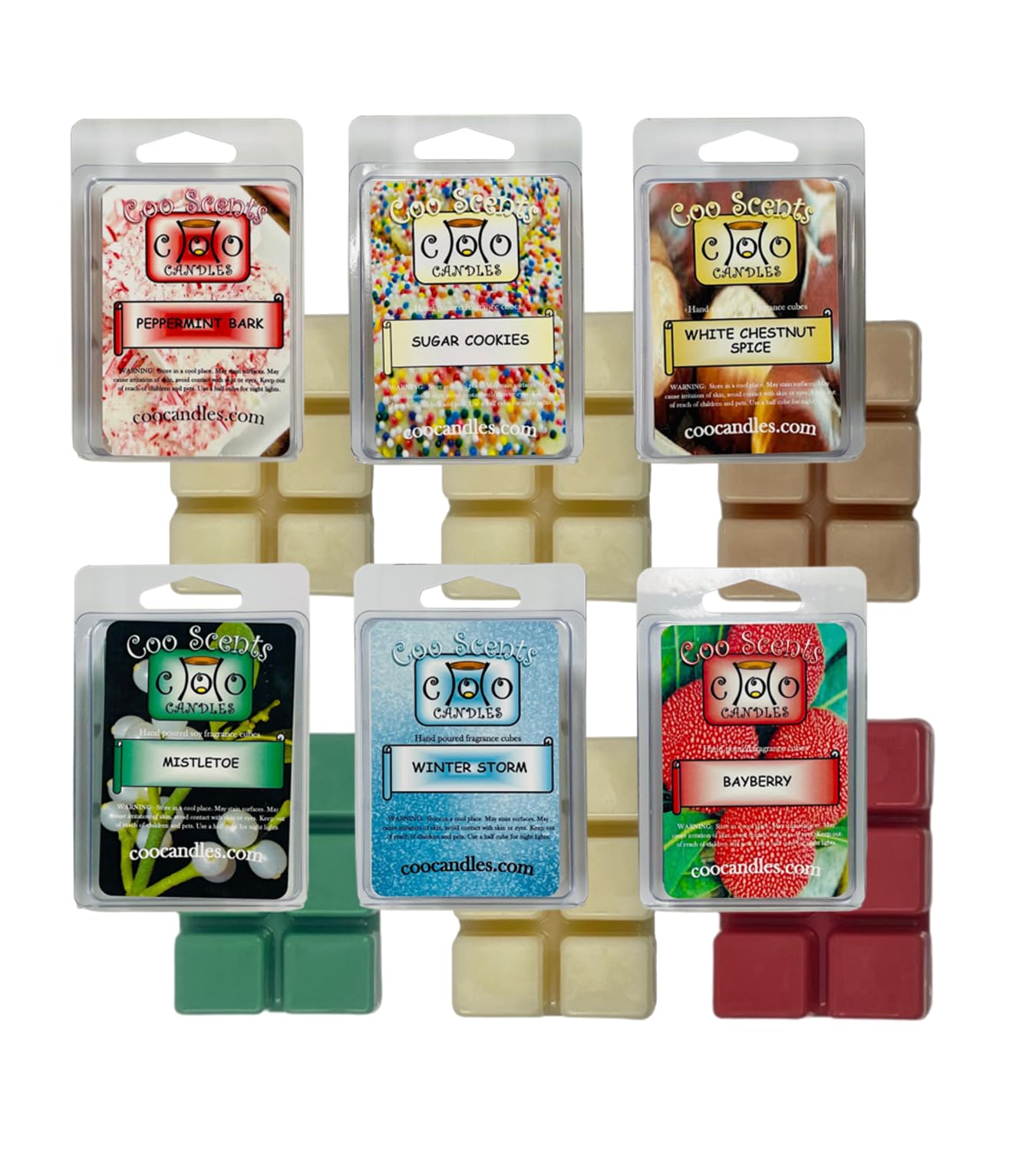 Christmas Scented Wax Melts - Soy Wax Cubes, Wickless Holiday Scents for Wax Warmer Variety 6 Pack - Peppermint Bark, Mistletoe,