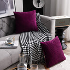 Dezene 18X18 Purple Throw Pillow Cases: 2 Pack Original Striped Velvet Square Decorative Pillow Covers For Farmhouse Couch