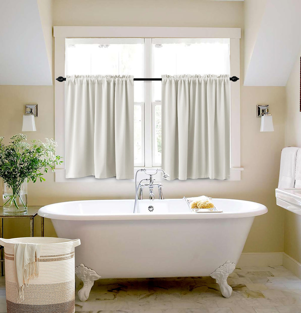Koufall Kitchen Curtains Cafe Curtain Tiers Short Blackout Small Curtains For Bathroom Window Wide 34 X 30 Length Cream White Beige
