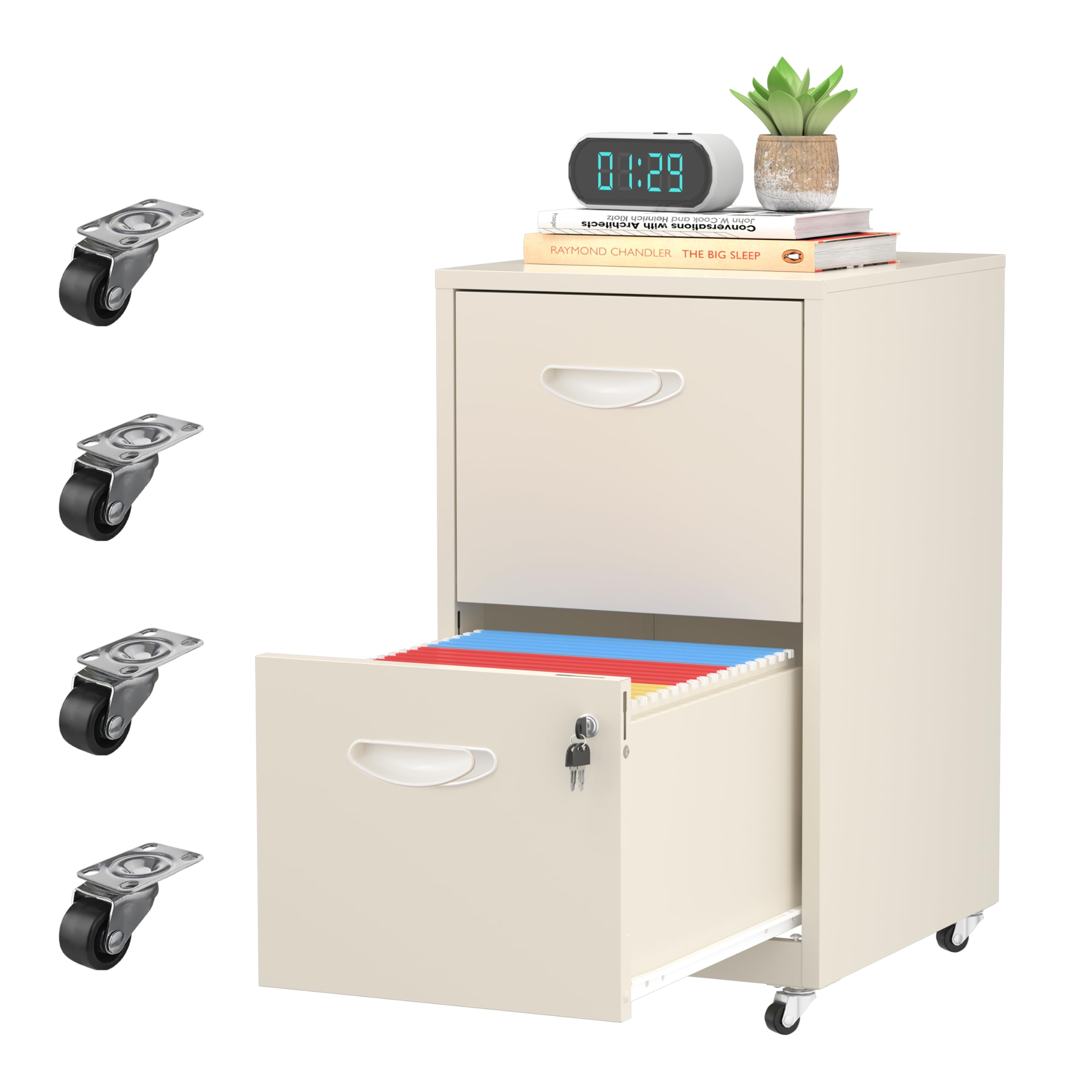 Timeless Pieces 2 Drawer Rolling File Cabinet With Lock,Filing Cabinets For Home Office,Two Drawer File Cabinet, Mobile Under De